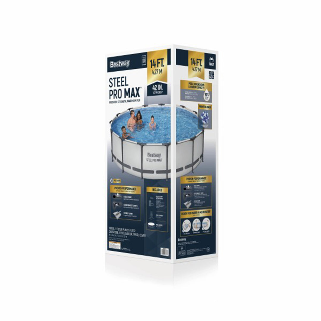 Bestway Steel Pro MAX 14' x 42" Above Ground Outdoor Swimming Pool, Gray (Used) - VMInnovations