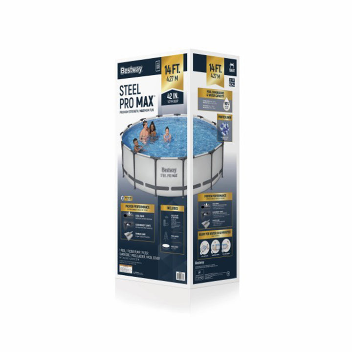Bestway Steel Pro MAX 14' x 42" Above Ground Outdoor Swimming Pool, Gray (Used) - VMInnovations