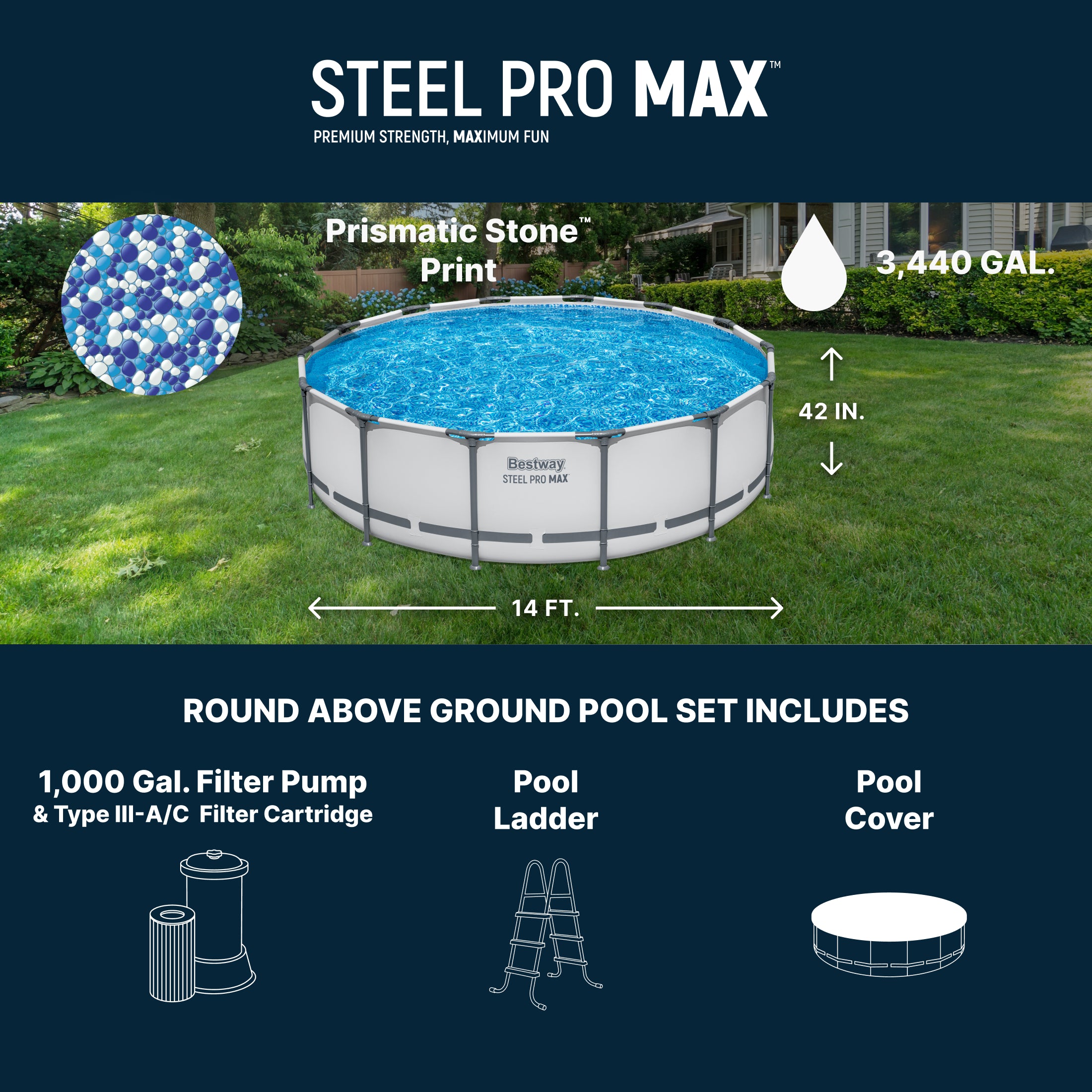 Bestway Steel Pro MAX 14' x 42" Above Ground Swimming Pool Set, Gray (Open Box)