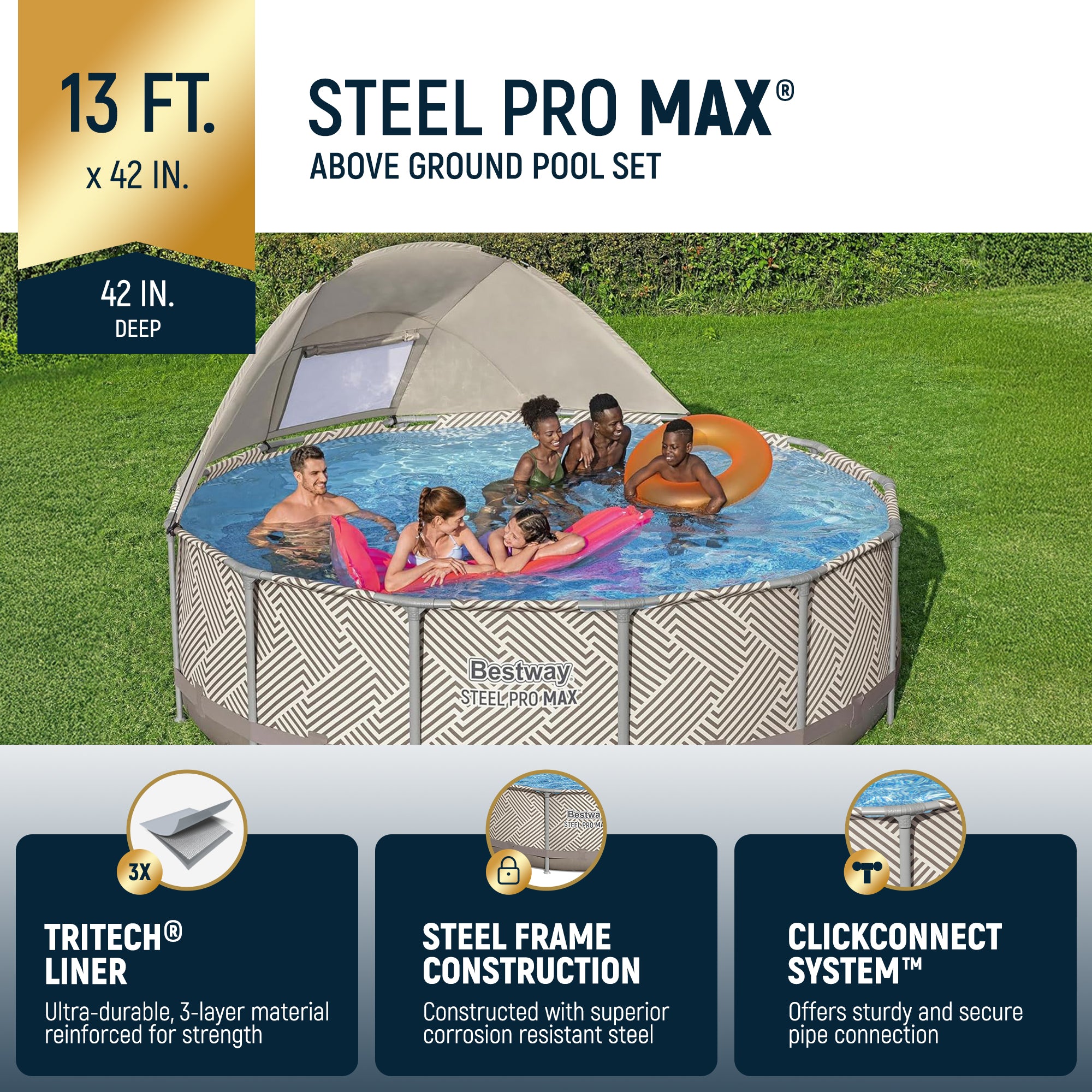 Bestway Steel Pro MAX 13' x 42" Above Ground Pool Set with Canopy & Ladder(Used)