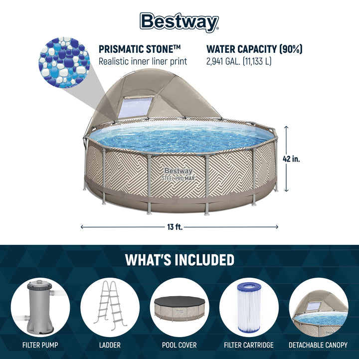 Bestway Steel Pro MAX 13' x 42" Round Above Ground Pool Set with Canopy & Ladder - VMInnovations