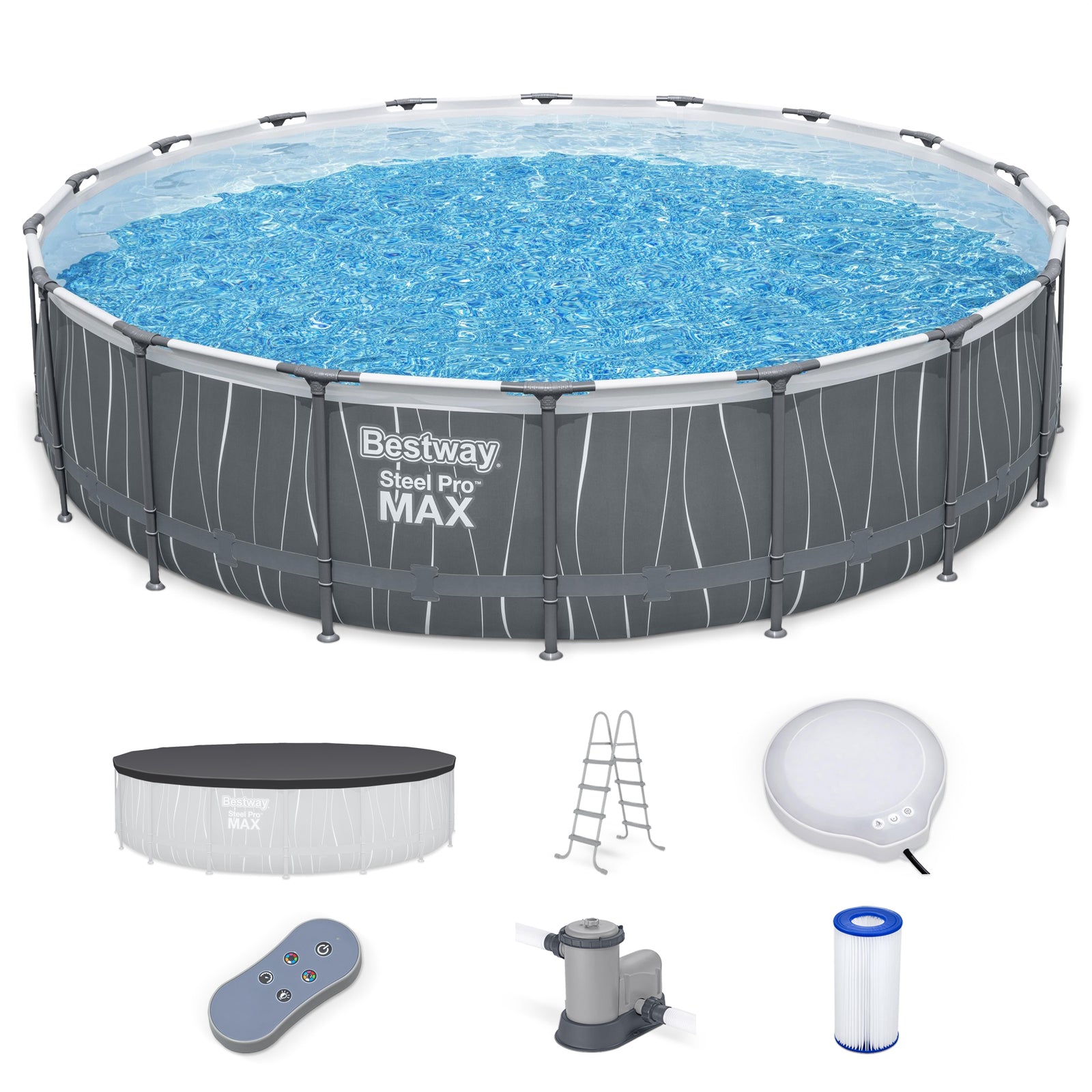 Bestway Steel Pro MAX 18' x 48" Round Pool Set w/LED Light & Remote (For Parts) - VMInnovations