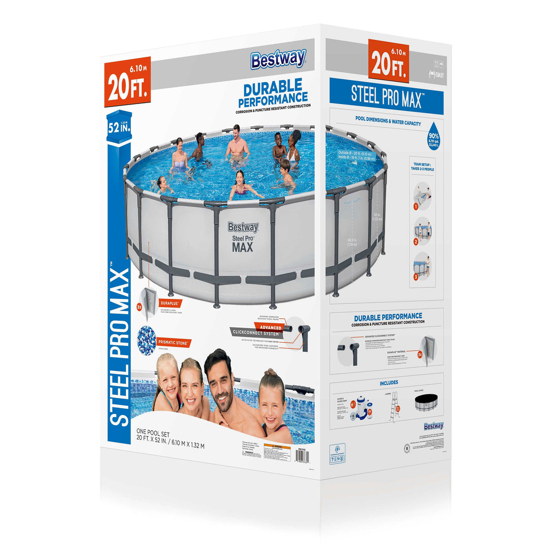 Bestway Steel Pro MAX 20 Foot by 52 Inch Above Ground Swimming Pool Set, Gray - VMInnovations