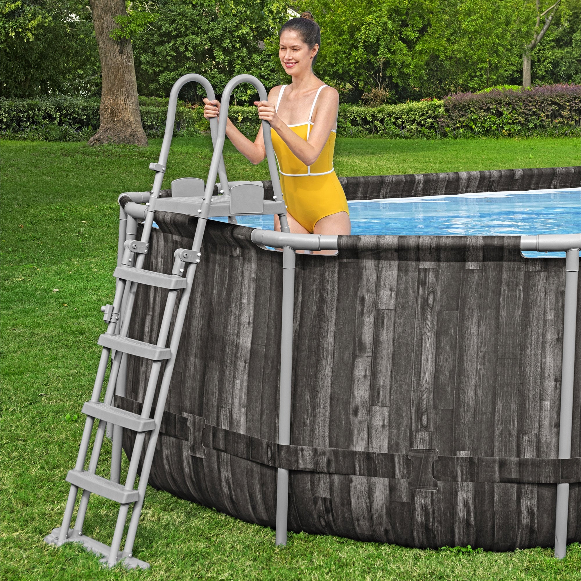 Bestway Power Steel 24’ x 12’ x 52” Oval Outdoor Swimming Pool Set (Open Box) - VMInnovations