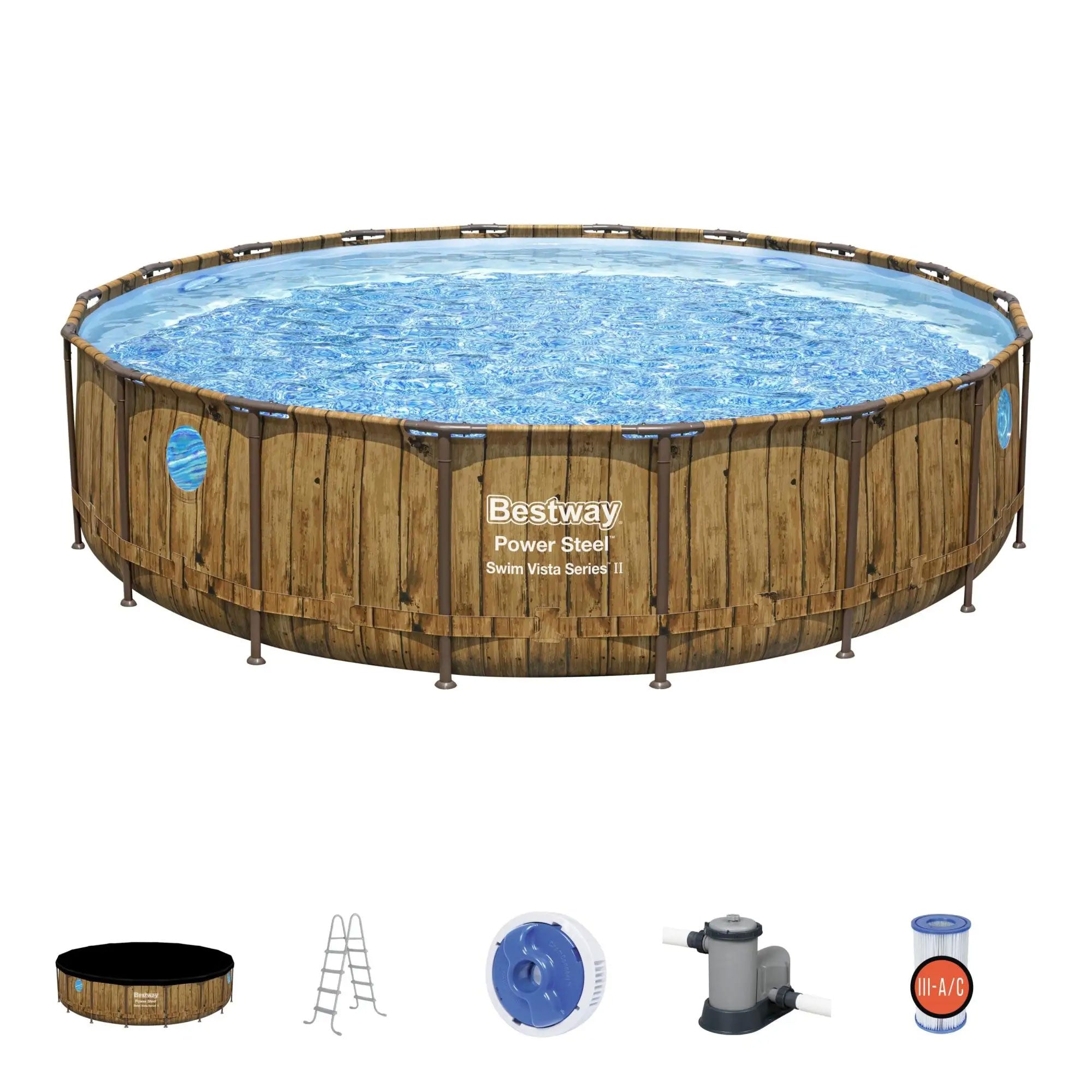 Bestway Power Steel Swim Vista 18' x 48" Round Swimming Pool Set (Open Box) - VMInnovations