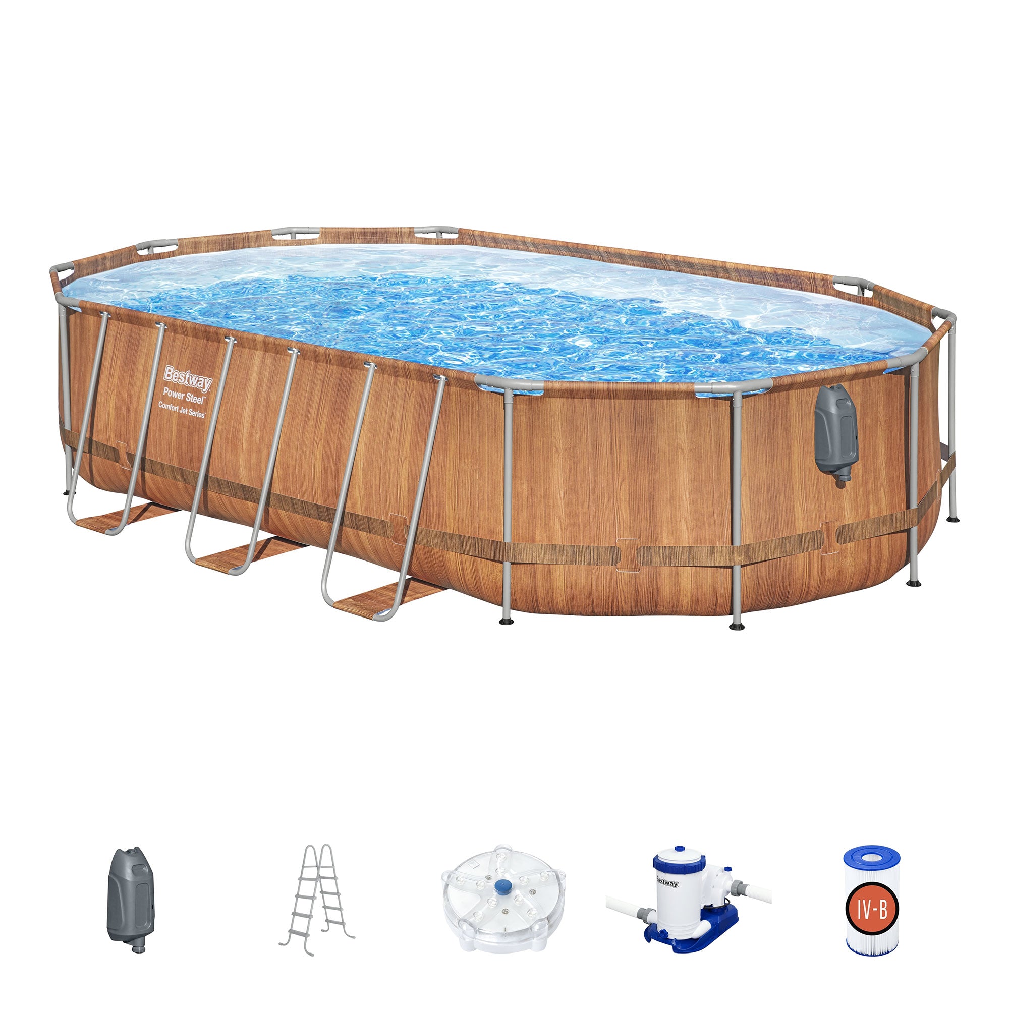 Bestway Power Steel Comfort Jet 20 Foot x 48 Inch Oval Pool, Brown (Open Box) - VMInnovations