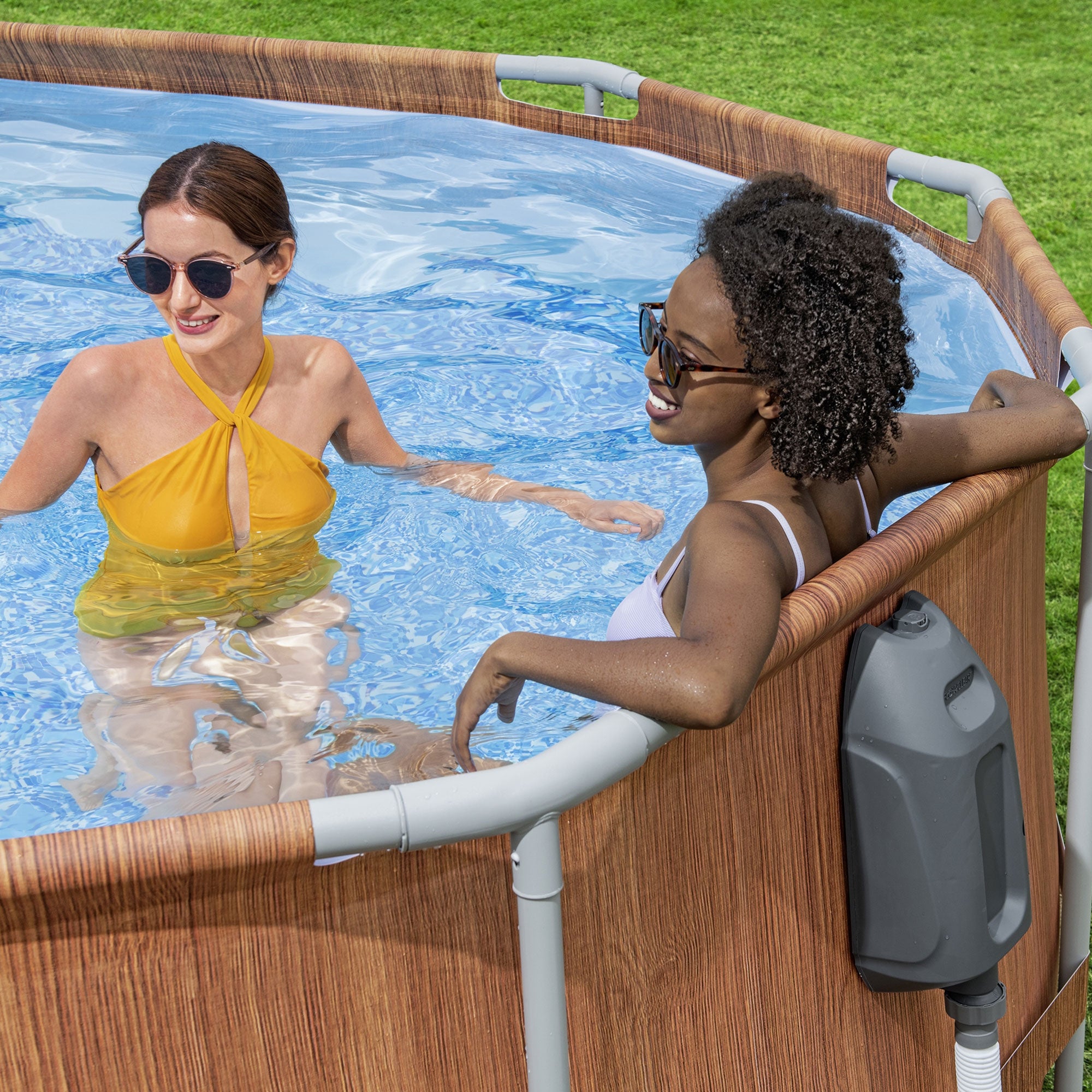 Bestway Power Steel Comfort Jet 20 Foot x 48 Inch Oval Pool, Brown (Open Box) - VMInnovations