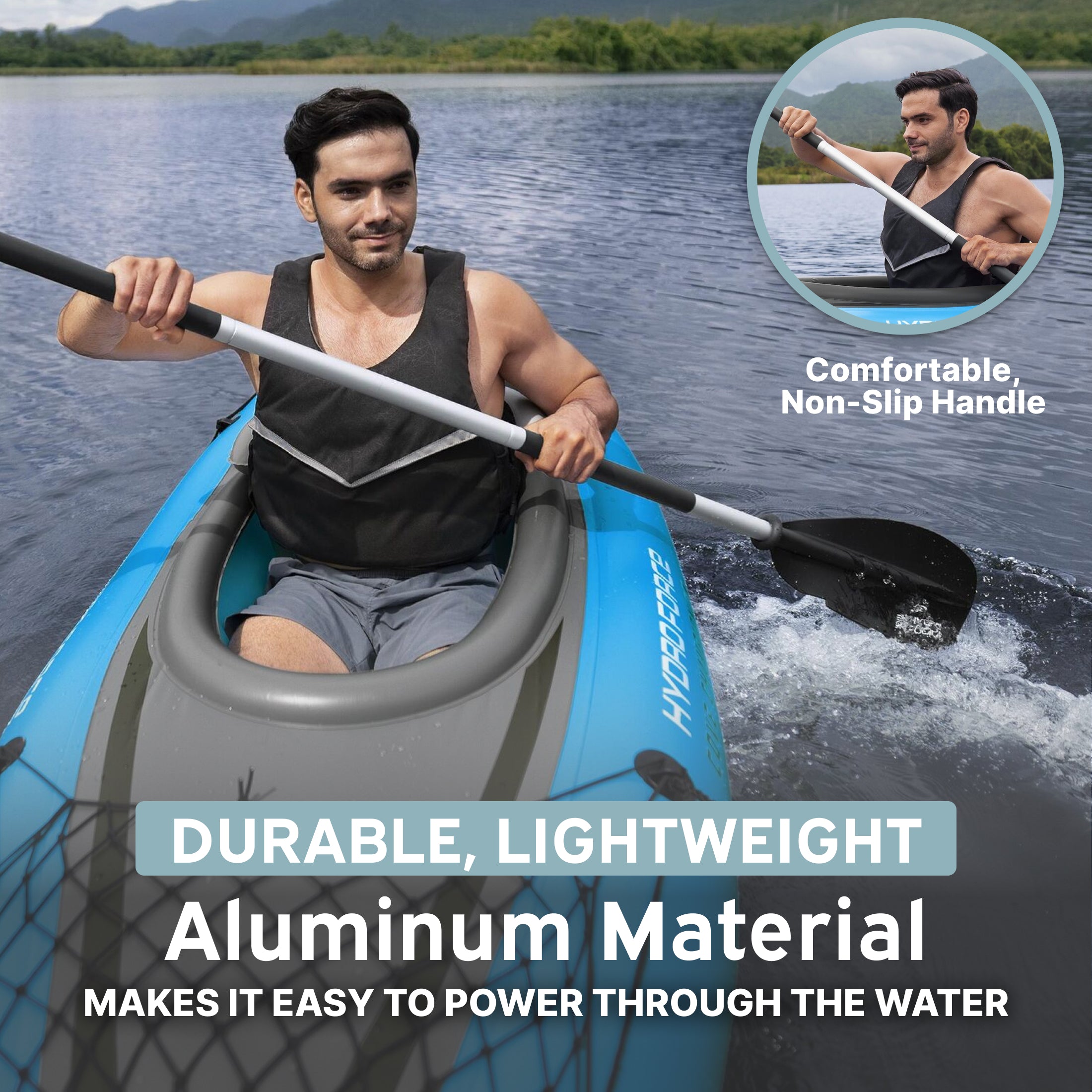 Bestway Hydro Force 91” Adjustable Aluminum Locking Kayak Paddle and Grip, Black - VMInnovations