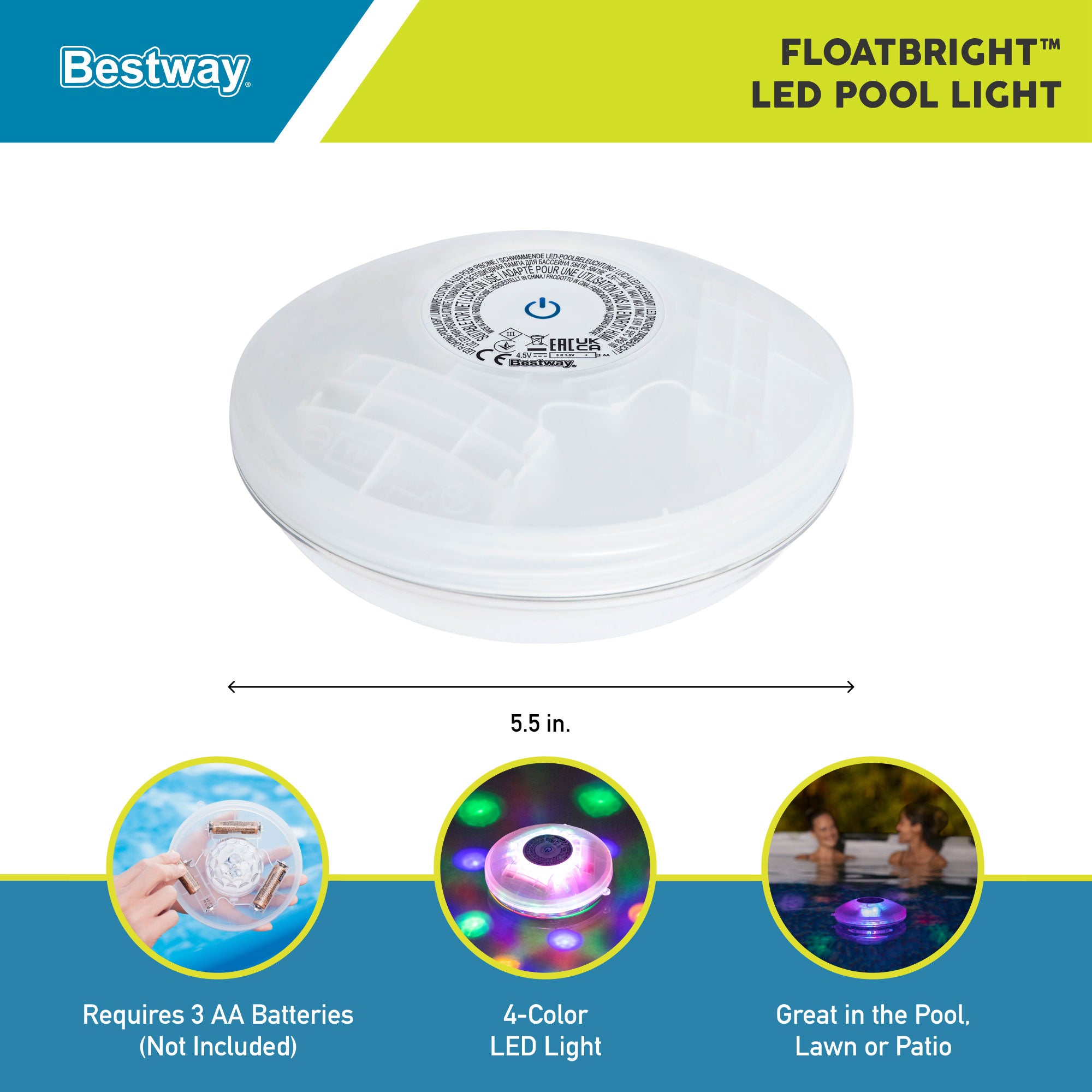 Bestway Flowclear Battery Powered Floating 5 Color LED Pool Light Accessory - VMInnovations