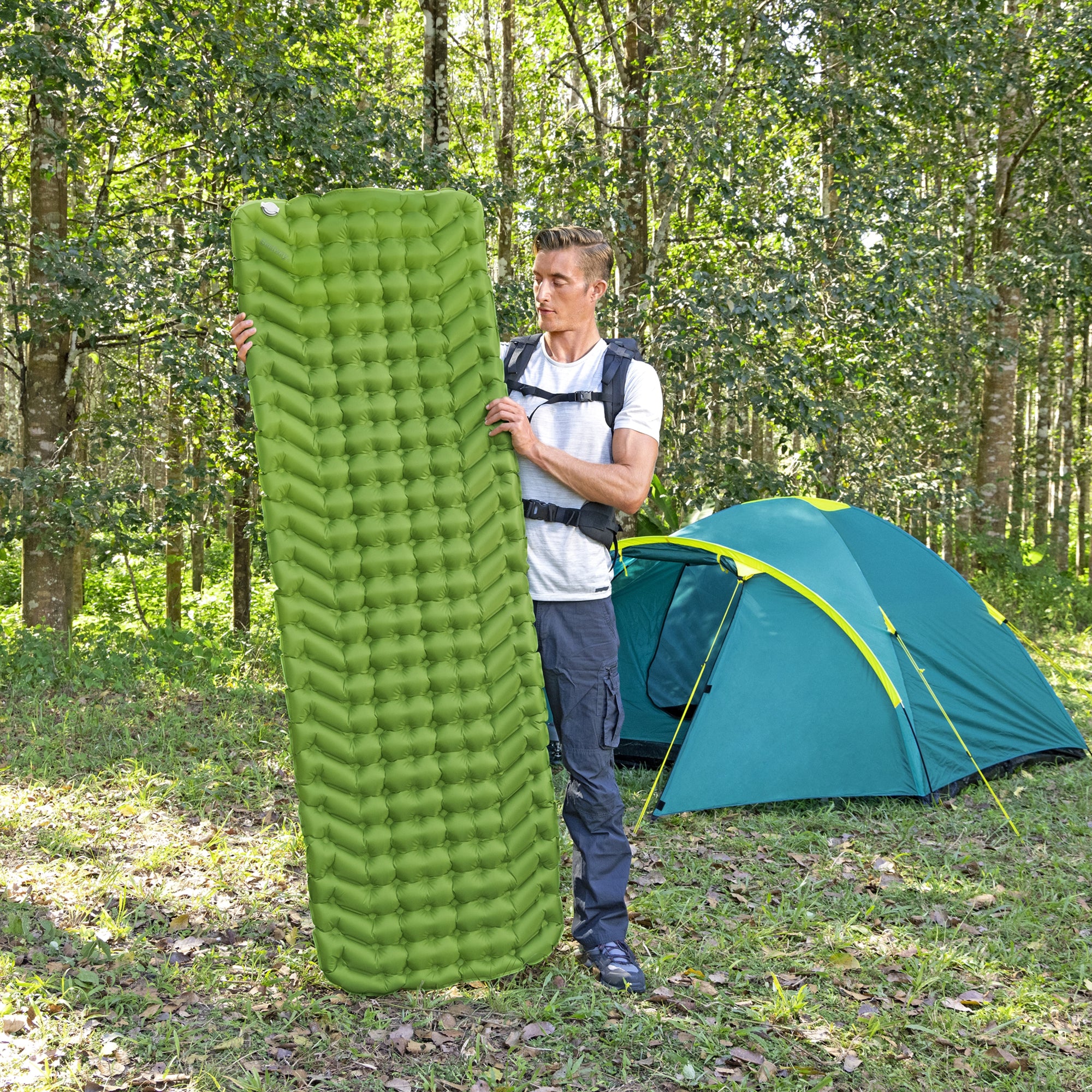 Bestway WanderLite Regular Rectangular Sleeping Air Pad with Storage Bag, Green - VMInnovations