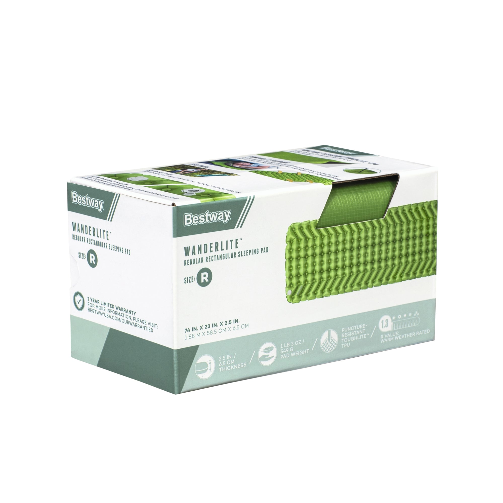 Bestway WanderLite Regular Rectangular Sleeping Air Pad with Storage Bag, Green - VMInnovations