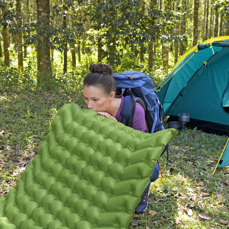 Bestway WanderLite Large Rectangular Sleeping Air Pad with Storage Bag, Green