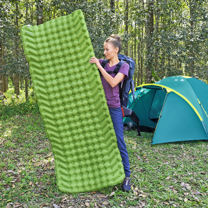 Bestway WanderLite Large Rectangular Sleeping Air Pad with Storage Bag, Green - VMInnovations
