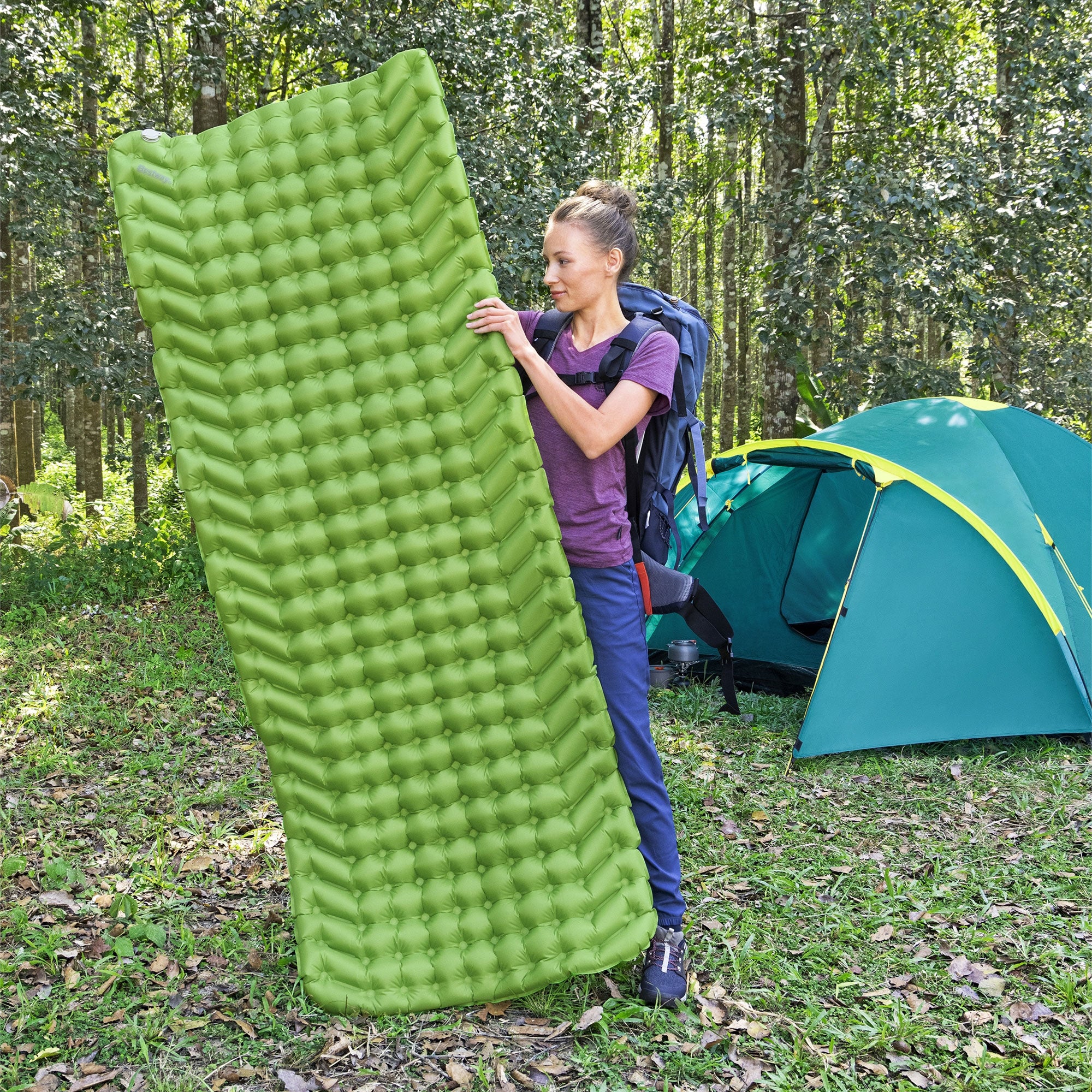 Bestway WanderLite Large Sleeping Air Pad with Storage Bag, Green (Open Box) - VMInnovations