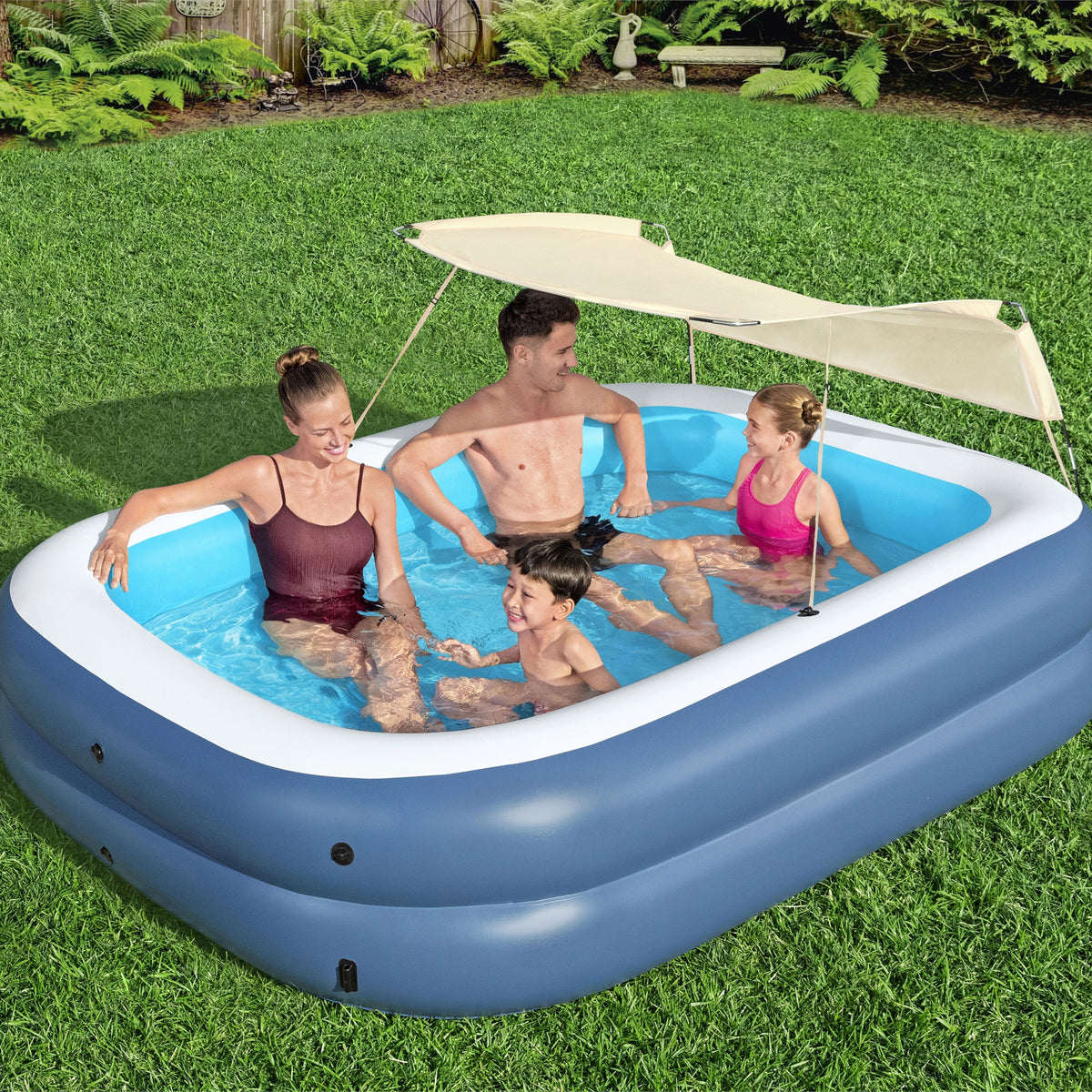 H2OGO! 8 Foot 4 Inch x 70 Inch Summer Bliss Shade Inflatable Family Pool, 2 Pack
