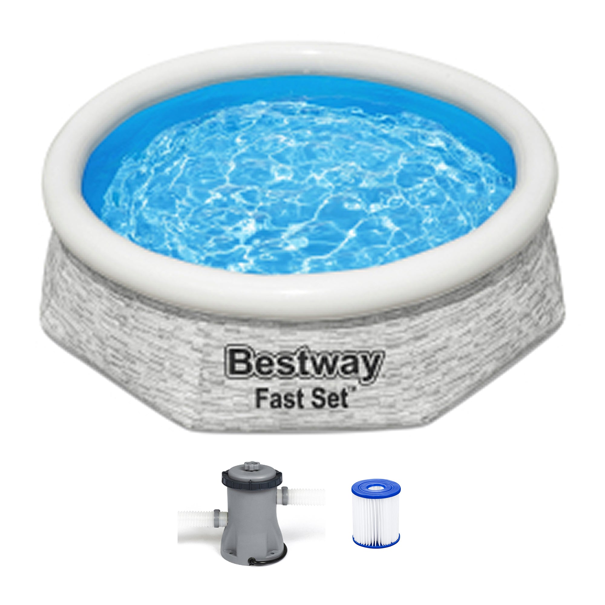 Bestway 8' x 24" Round Inflatable Outdoor Swimming Pool with Filter Pump, Gray - VMInnovations