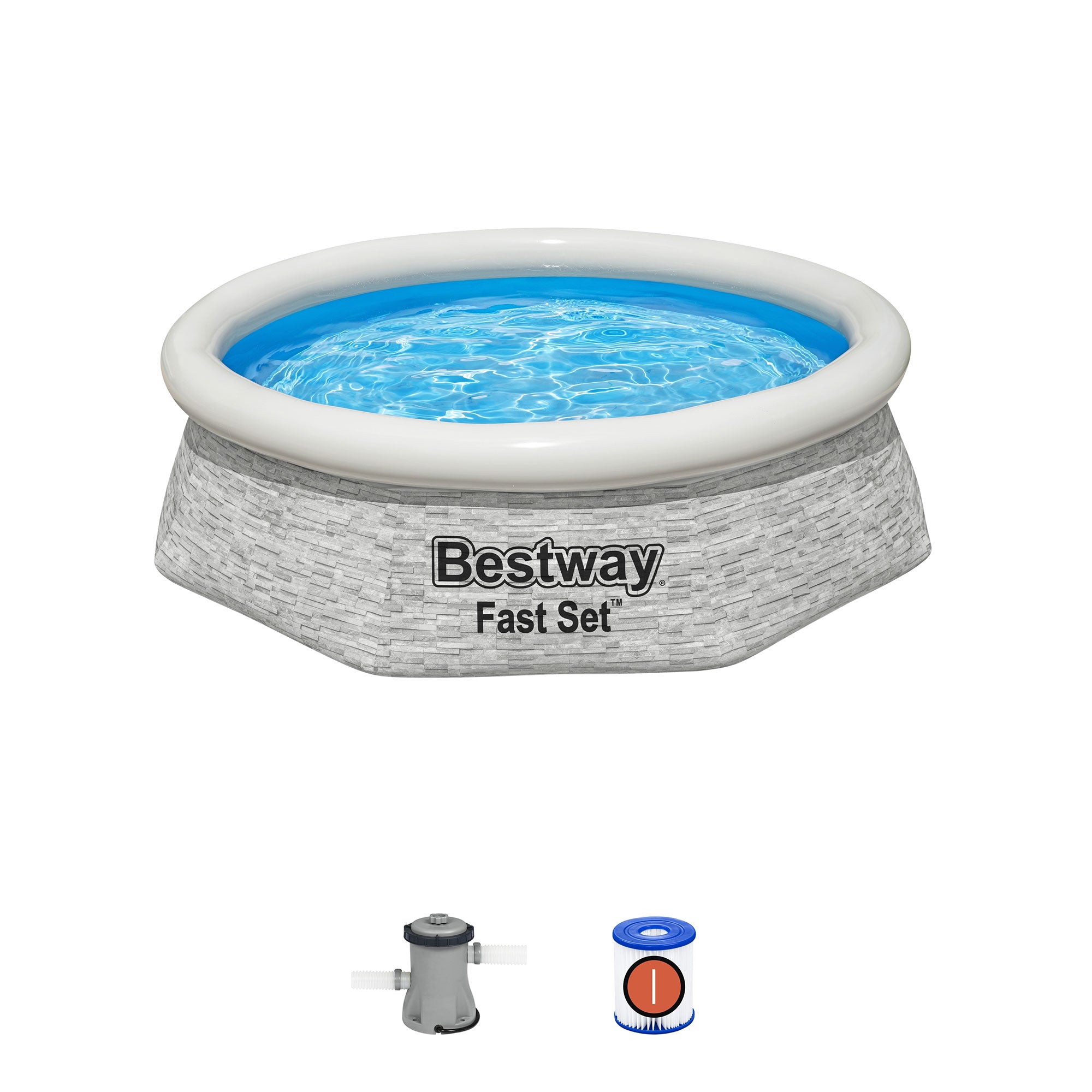 Bestway 8' x 24" Round Inflatable Swimming Pool with Filter Pump, Gray(Open Box)