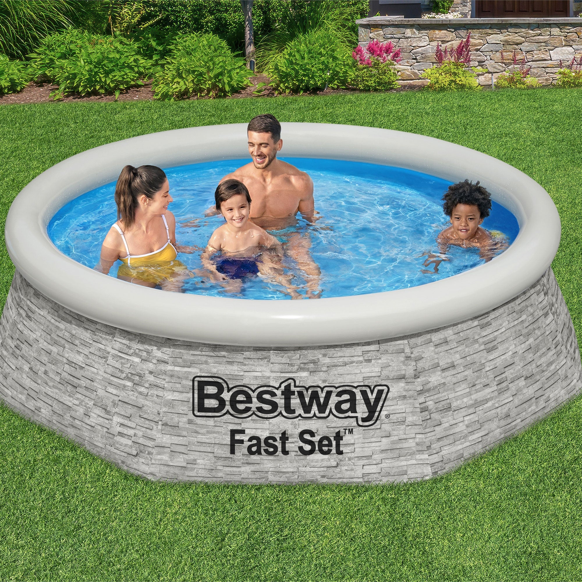Bestway 8' x 24" Round Inflatable Outdoor Swimming Pool with Filter Pump, 2 Pack