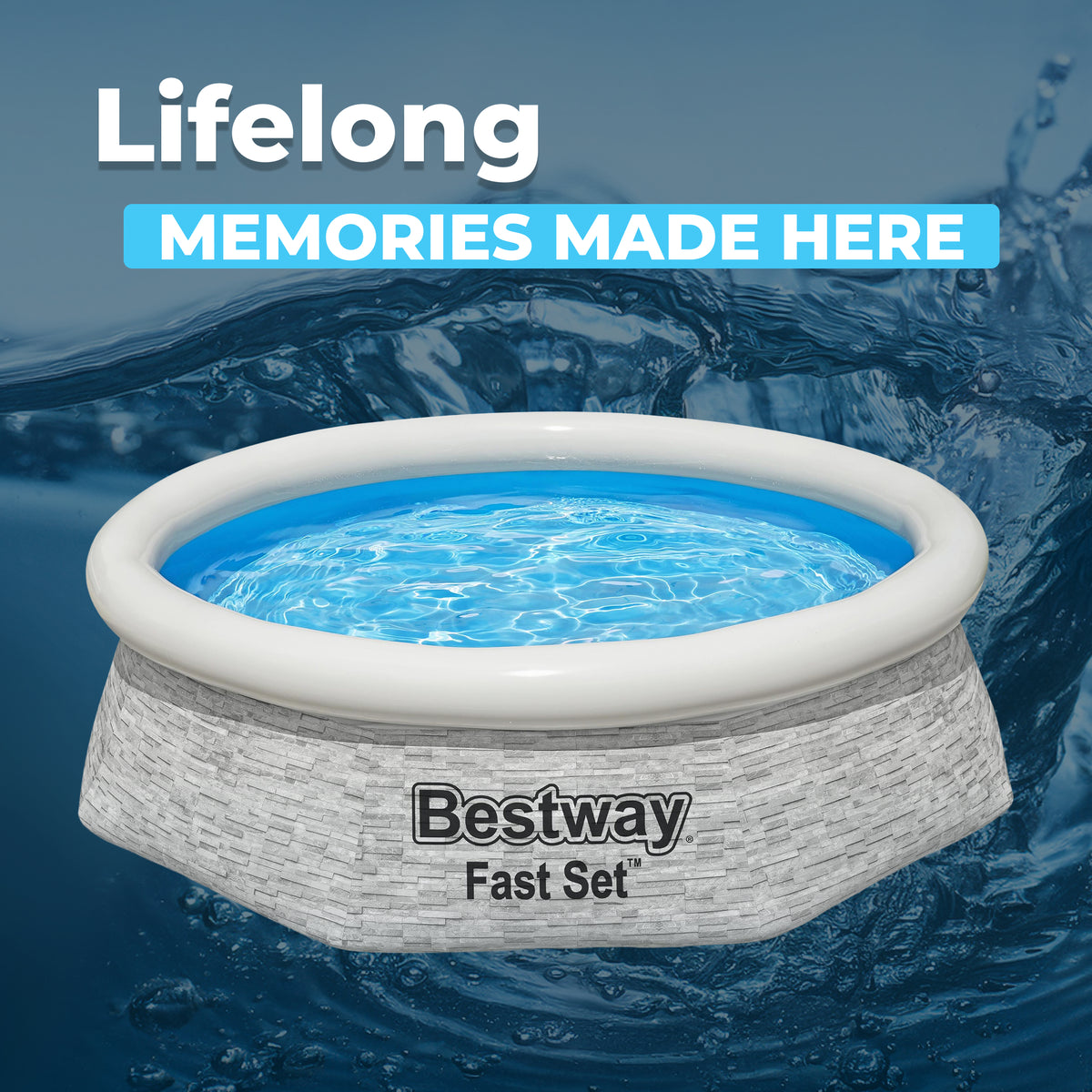 Bestway 8' x 24" Round Inflatable Outdoor Swimming Pool with Filter Pump, Gray