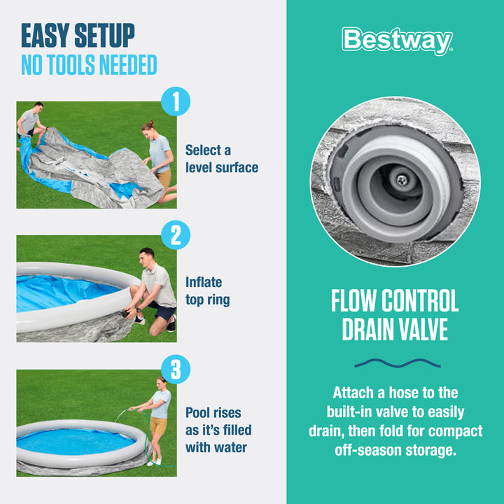 Bestway Fast Set 10' x 26" Stacked Stone Inflatable Swimming Pool Outdoor Set - VMInnovations