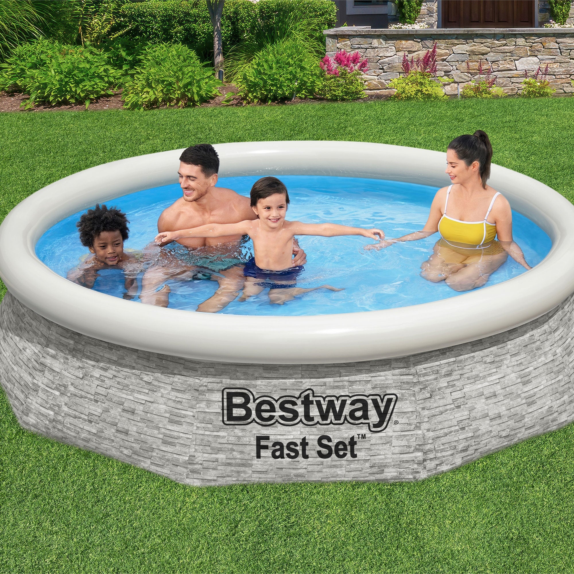 Bestway Fast Set 10'x26" Stacked Stone Inflatable Pool Outdoor Set (Open Box) - VMInnovations