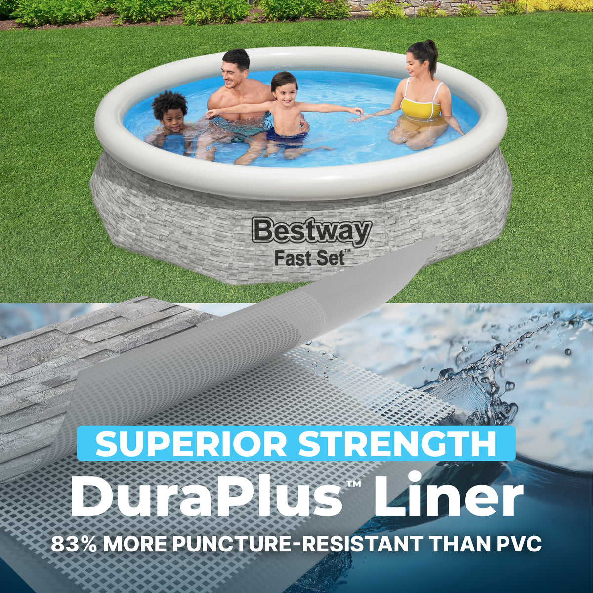 Bestway Fast Set 10' x 26" Stacked Stone Inflatable Swimming Pool Set(For Parts)