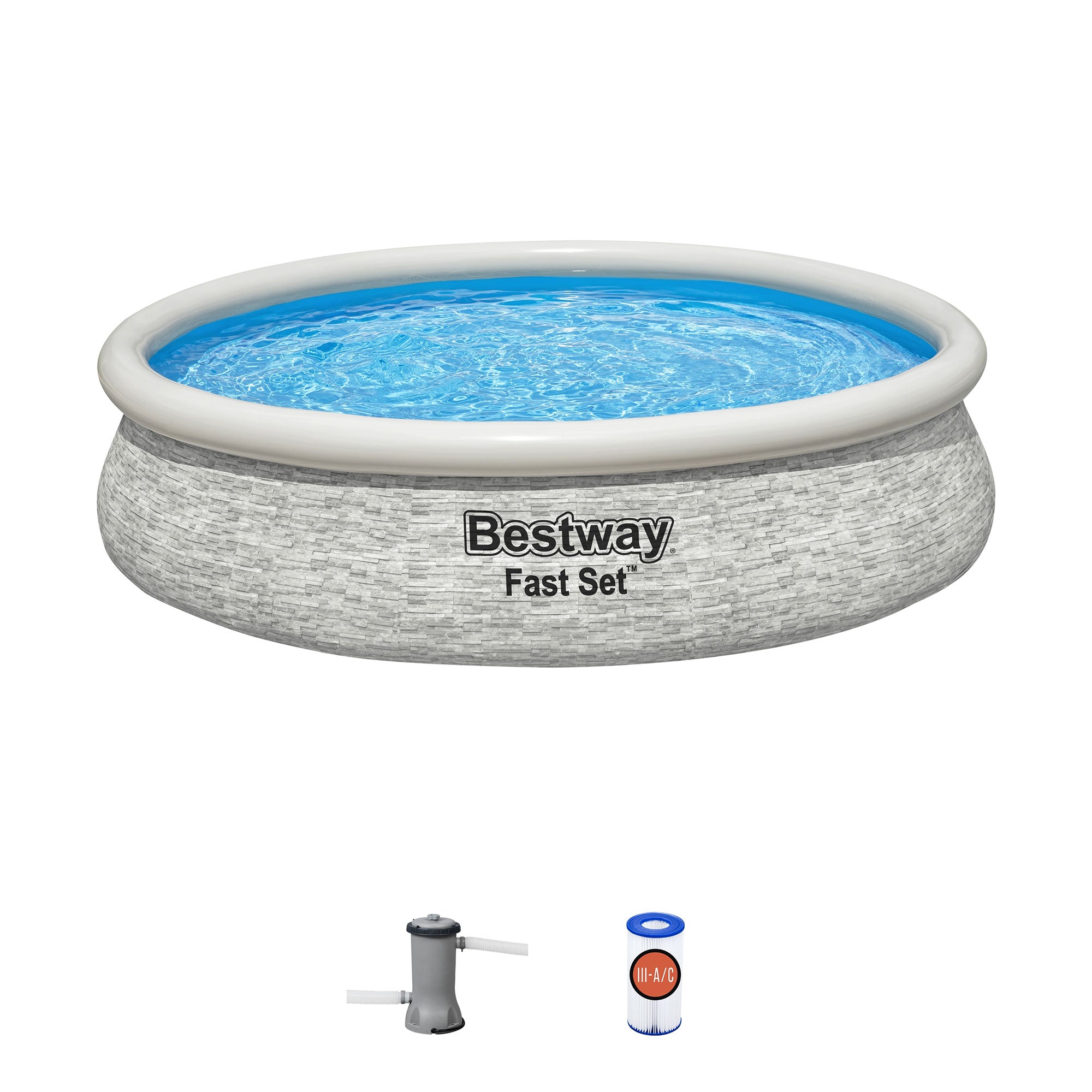 Bestway Fast Set 12' x 30" Inflatable Stacked Stone Swimming Pool Set (Open Box) - VMInnovations