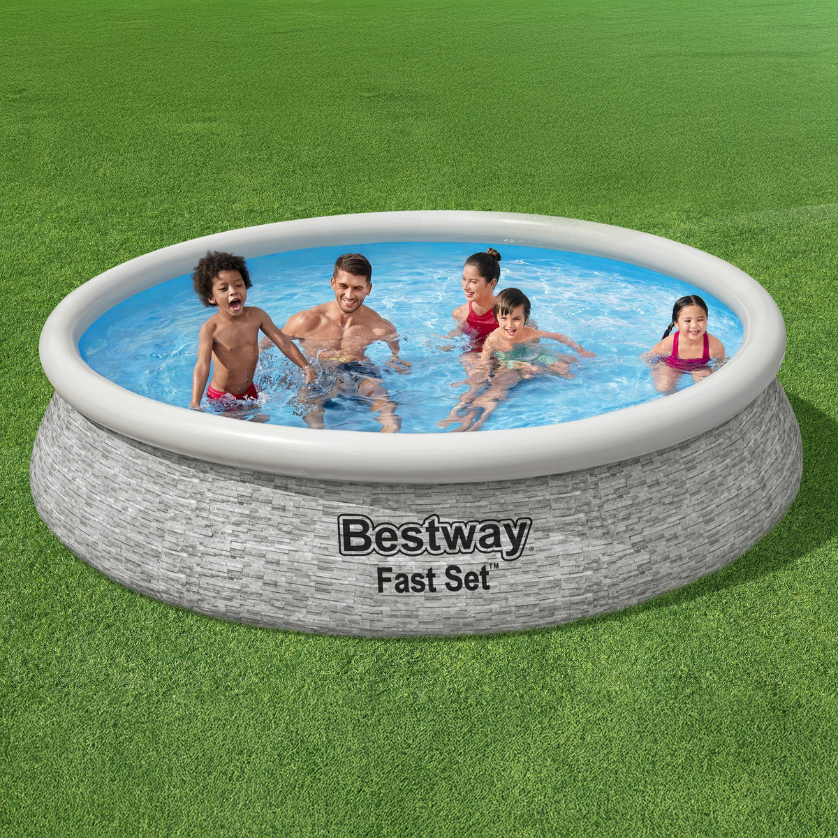 Bestway Fast Set 12' x 30" Inflatable Stacked Stone Swimming Pool Set (Open Box)