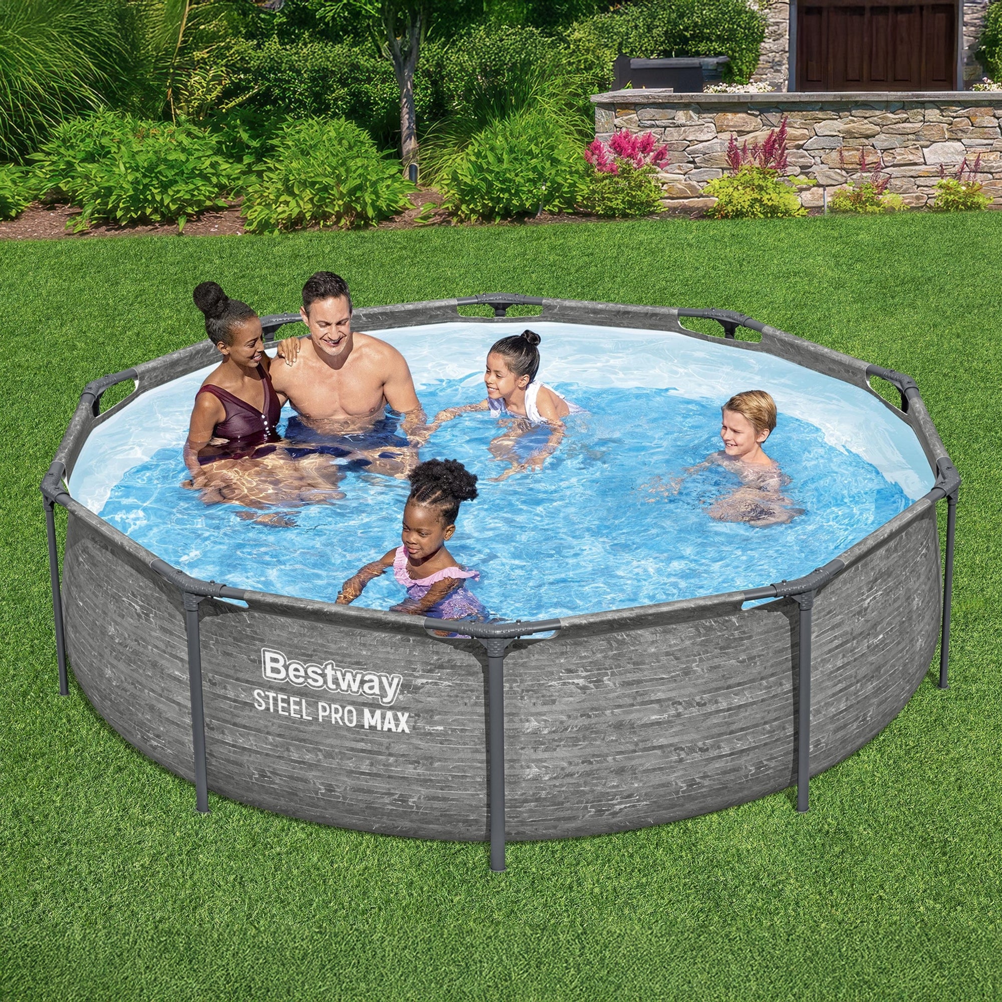 Bestway Steel Pro MAX 10' x 30" Above Ground Outdoor Swimming Pool Set, Gray