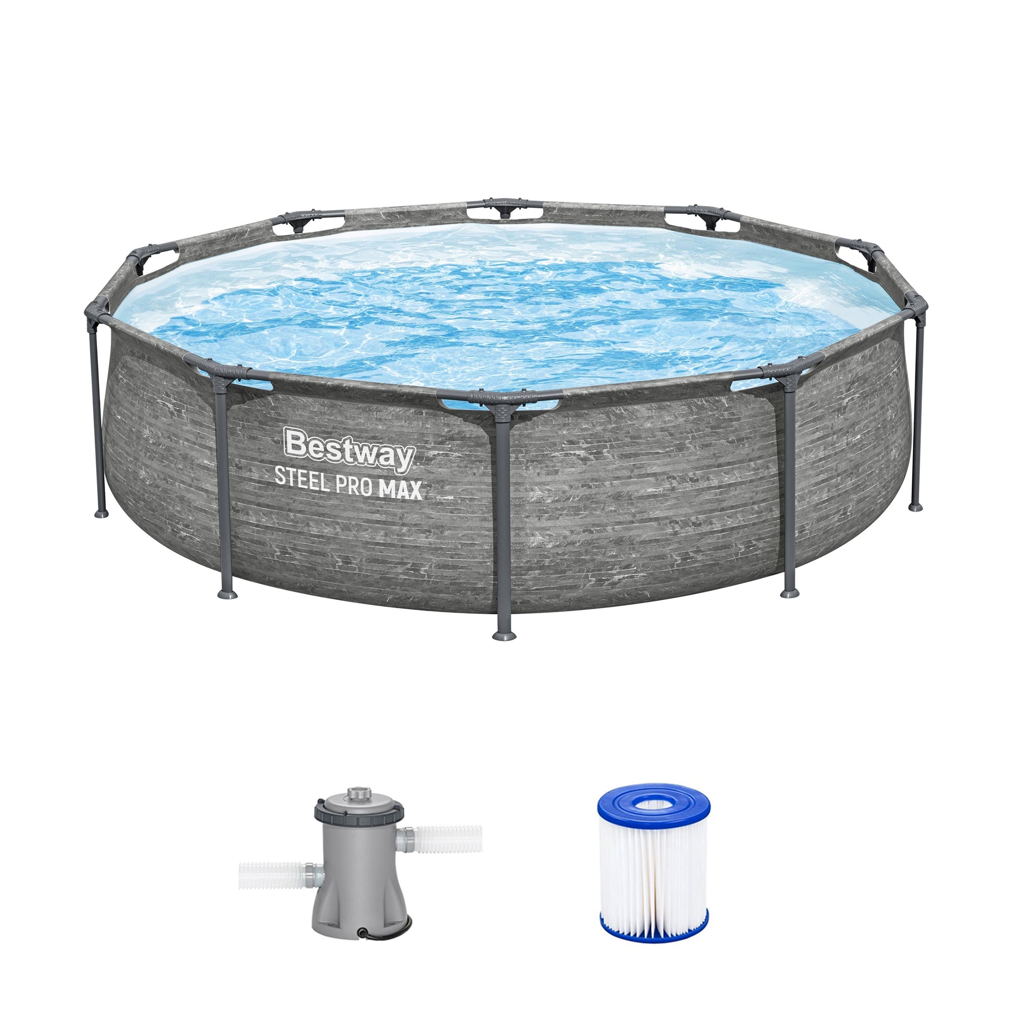 Bestway Steel Pro MAX 10' x 30" Above Ground Swimming Pool Set, Gray (Open Box)