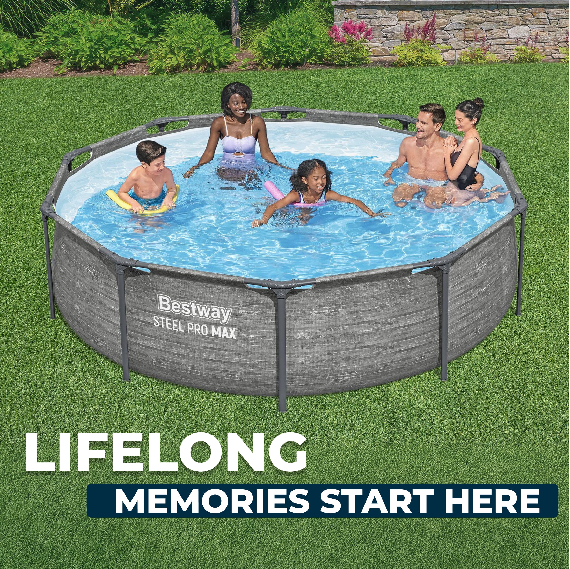 Bestway Steel Pro MAX 10' x 30" Above Ground Outdoor Swimming Pool Set, Gray