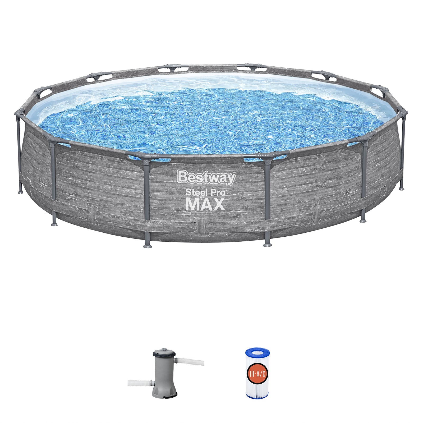 Bestway Steel Pro MAX 12'x30" Above Ground Outdoor Swimming Pool Set, Gray(Used) - VMInnovations