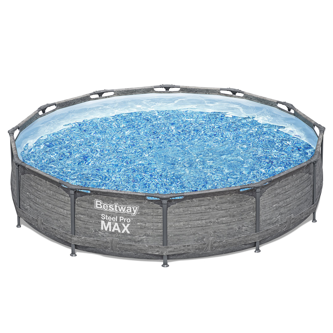 Bestway Steel Pro MAX 12'x30" Above Ground Outdoor Swimming Pool Set, Gray(Used) - VMInnovations