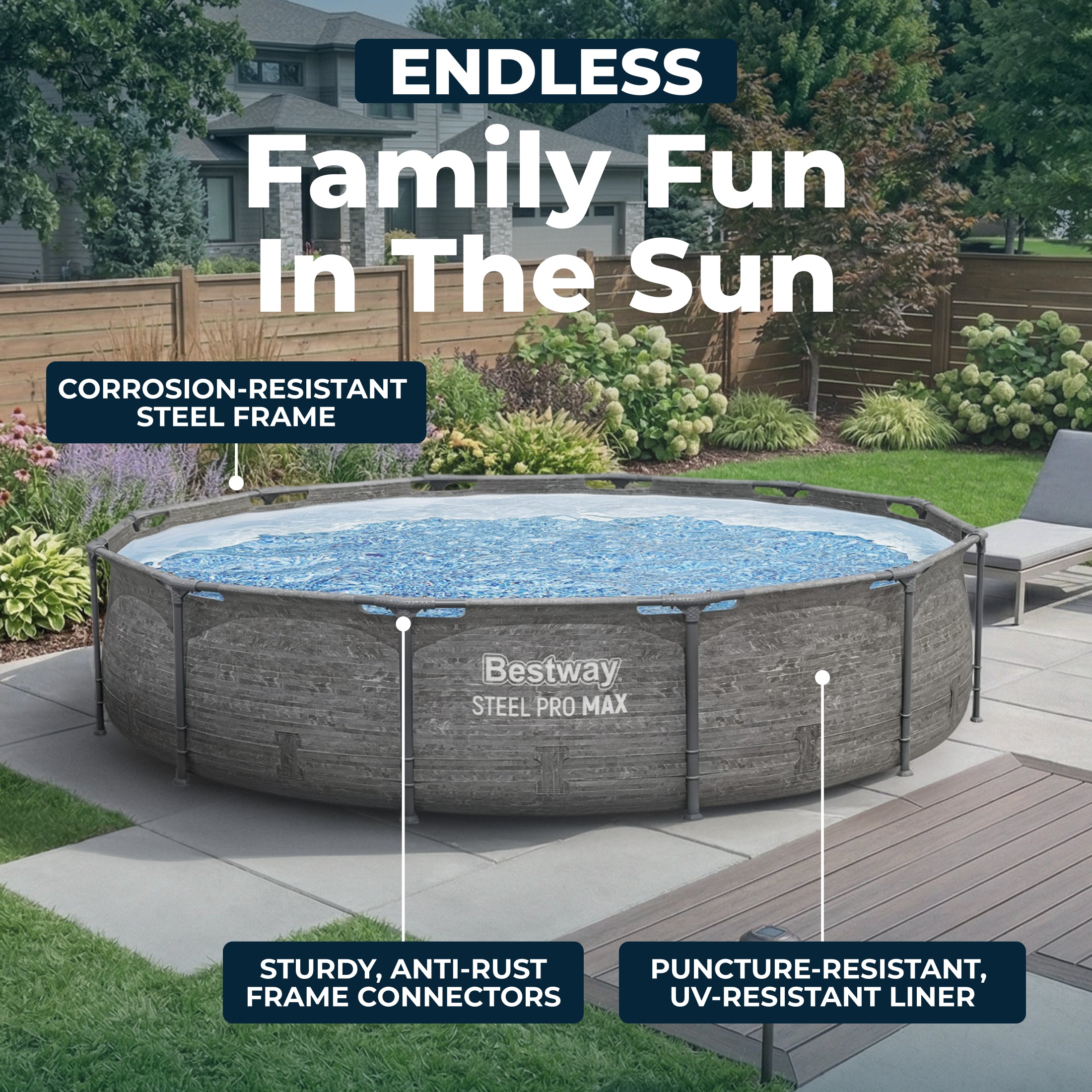 Bestway Steel Pro MAX 12' x 30" Above Ground Outdoor Swimming Pool Set, Gray - VMInnovations