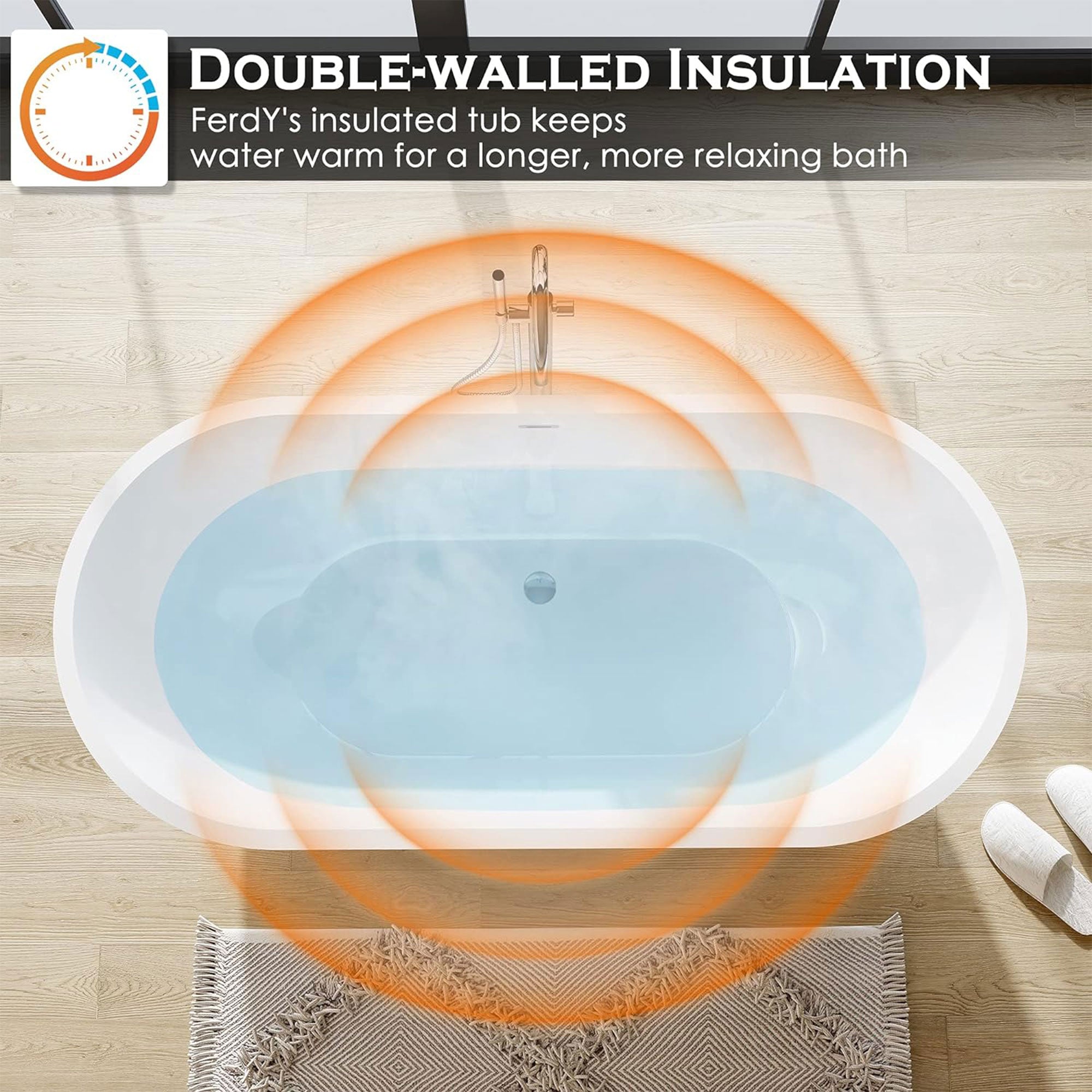 FerdY Bali 59 In Glossy Acrylic Bathtub w/Polished Chrome Drain (Open Box) - VMInnovations
