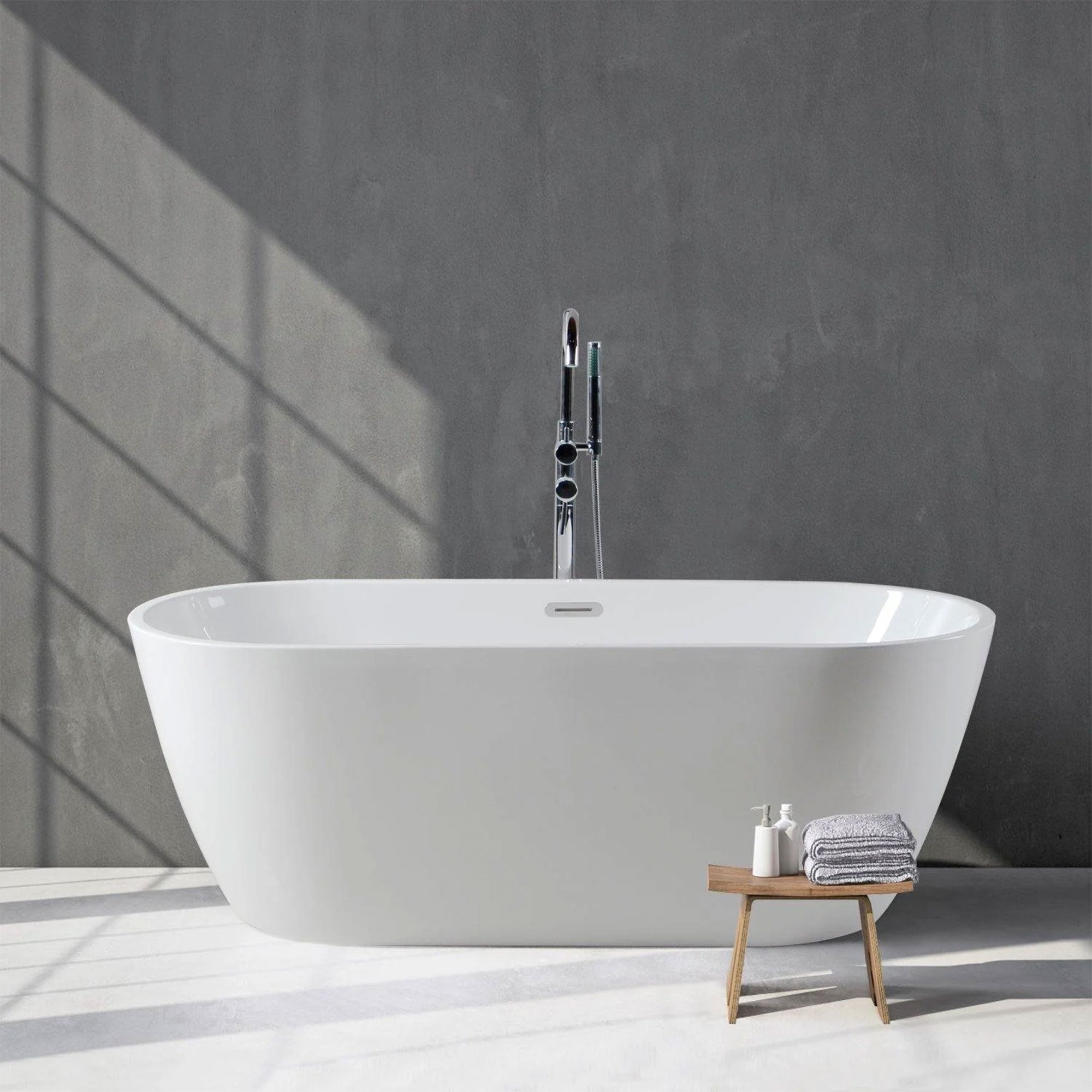 FerdY Bali 59 In Glossy Acrylic Freestanding Bathtub with Polished Chrome Drain - VMInnovations