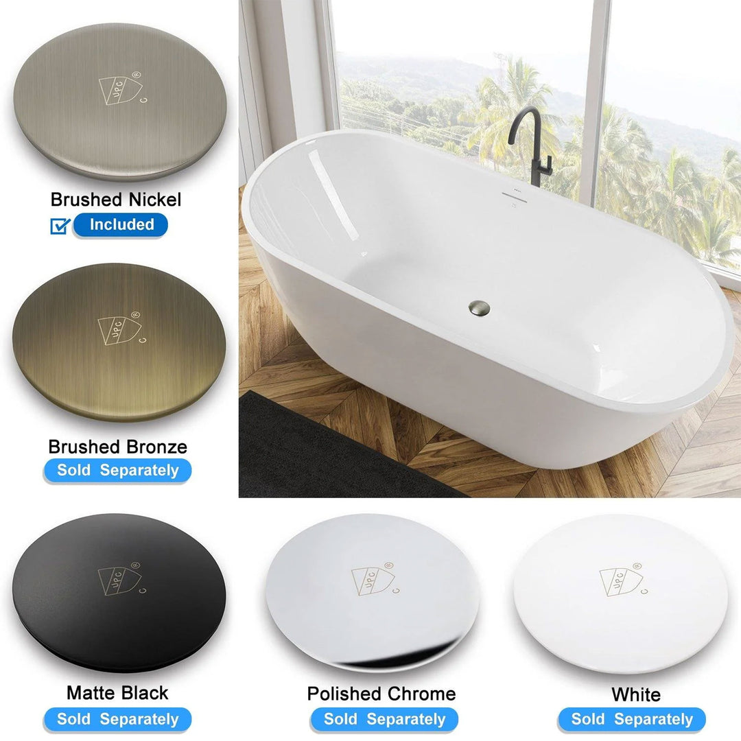 FerdY Bali 59"Glossy Acrylic Freestanding Bathtub w/Brushed Nickel Drain (Used) - VMInnovations