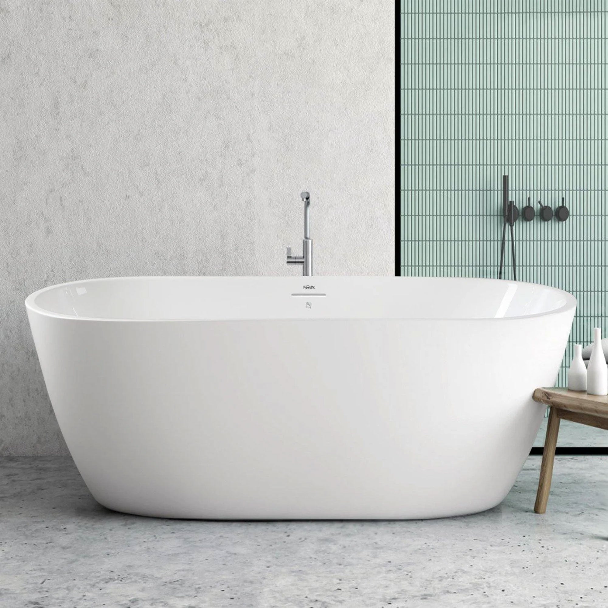 FerdY Bali 59"Glossy Acrylic Freestanding Bathtub w/Brushed Nickel Drain (Used) - VMInnovations