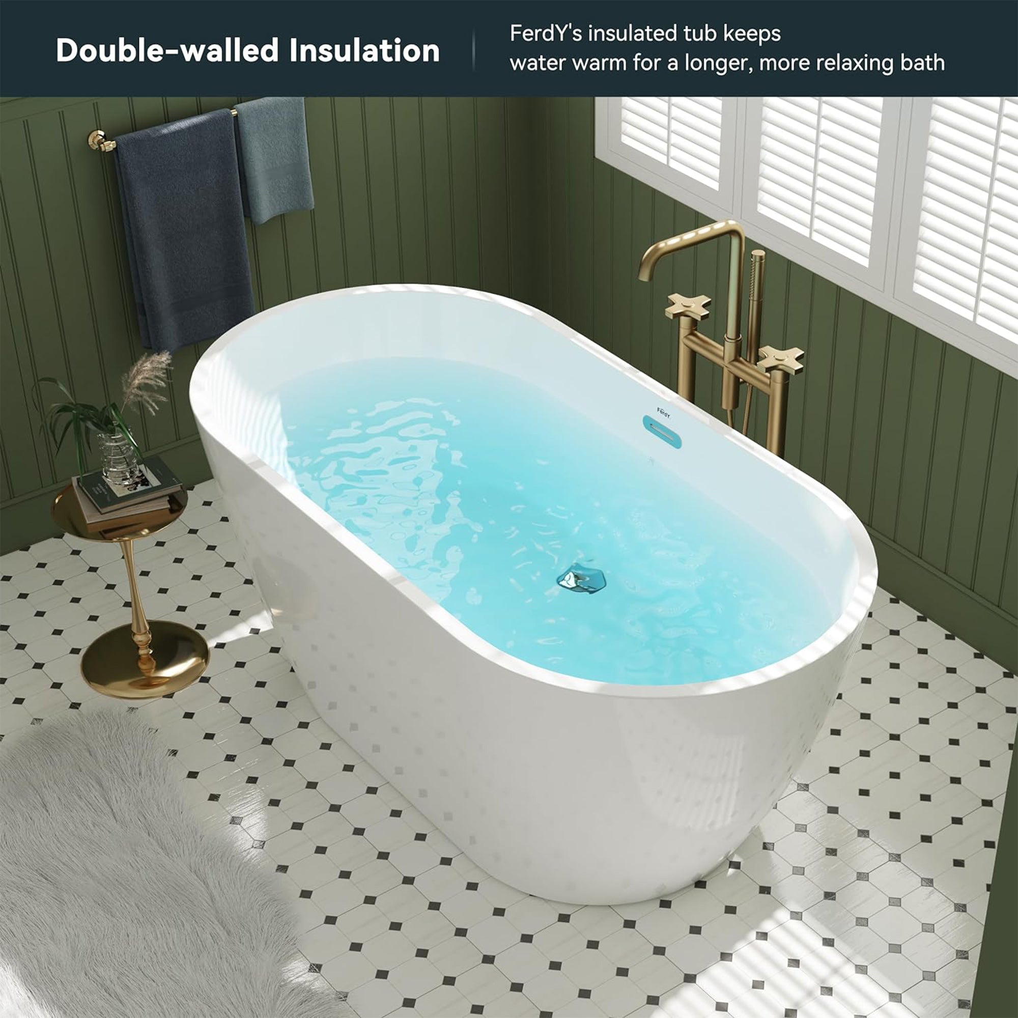 FerdY Bali 55"Glossy Freestanding Bathtub w/Polished Chrome Drain (Open Box) - VMInnovations