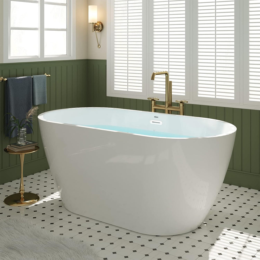 FerdY Bali 55 In Glossy Acrylic Freestanding Bathtub with Polished Chrome Drain - VMInnovations