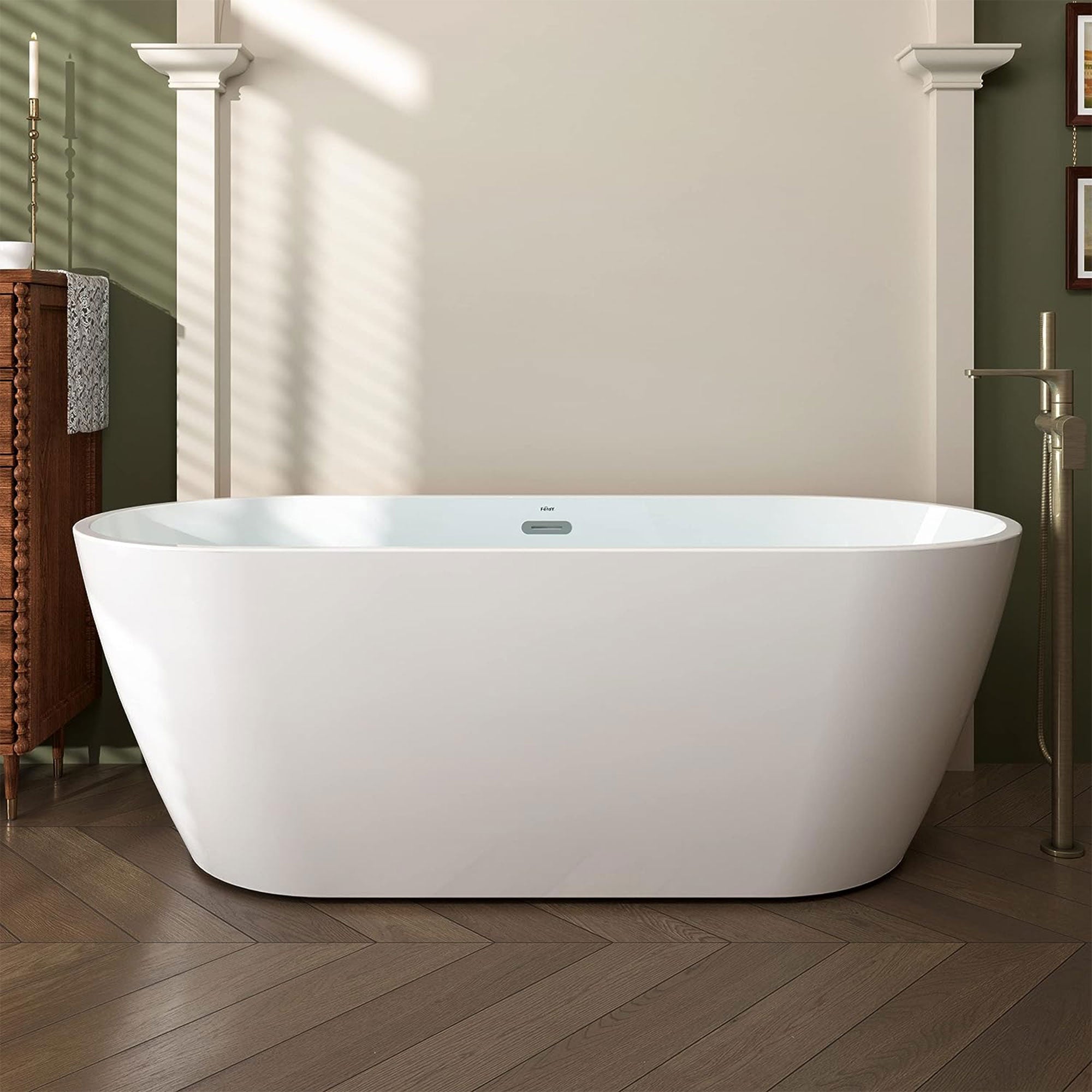 FerdY Bali 67 In Glossy Acrylic Bathtub w/Polished Chrome Drain (Open Box) - VMInnovations