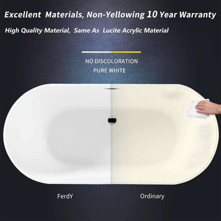 FerdY Shangri La 67 Inch Acrylic Freestanding Bathtub with Polished Chrome Drain - VMInnovations