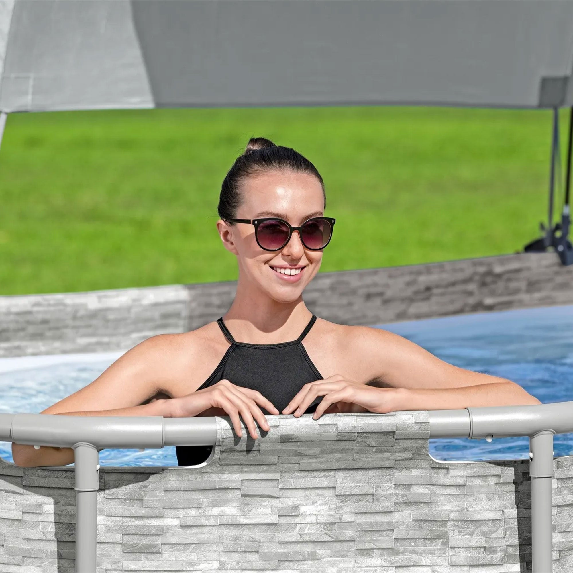 Bestway Pool Canopy for 6' 11" to 11' 2" Above Ground Pools, Gray (Used) - VMInnovations