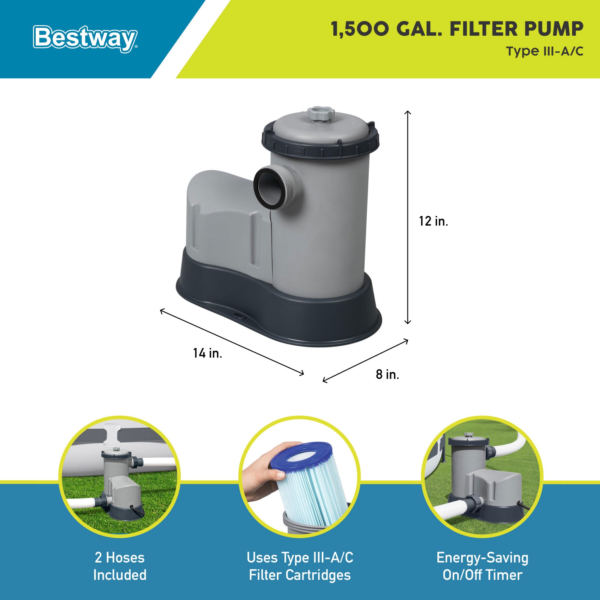 Bestway 1,500 GPH 120V Above Ground Swimming Pool Water Filter Pump (For Parts) - VMInnovations
