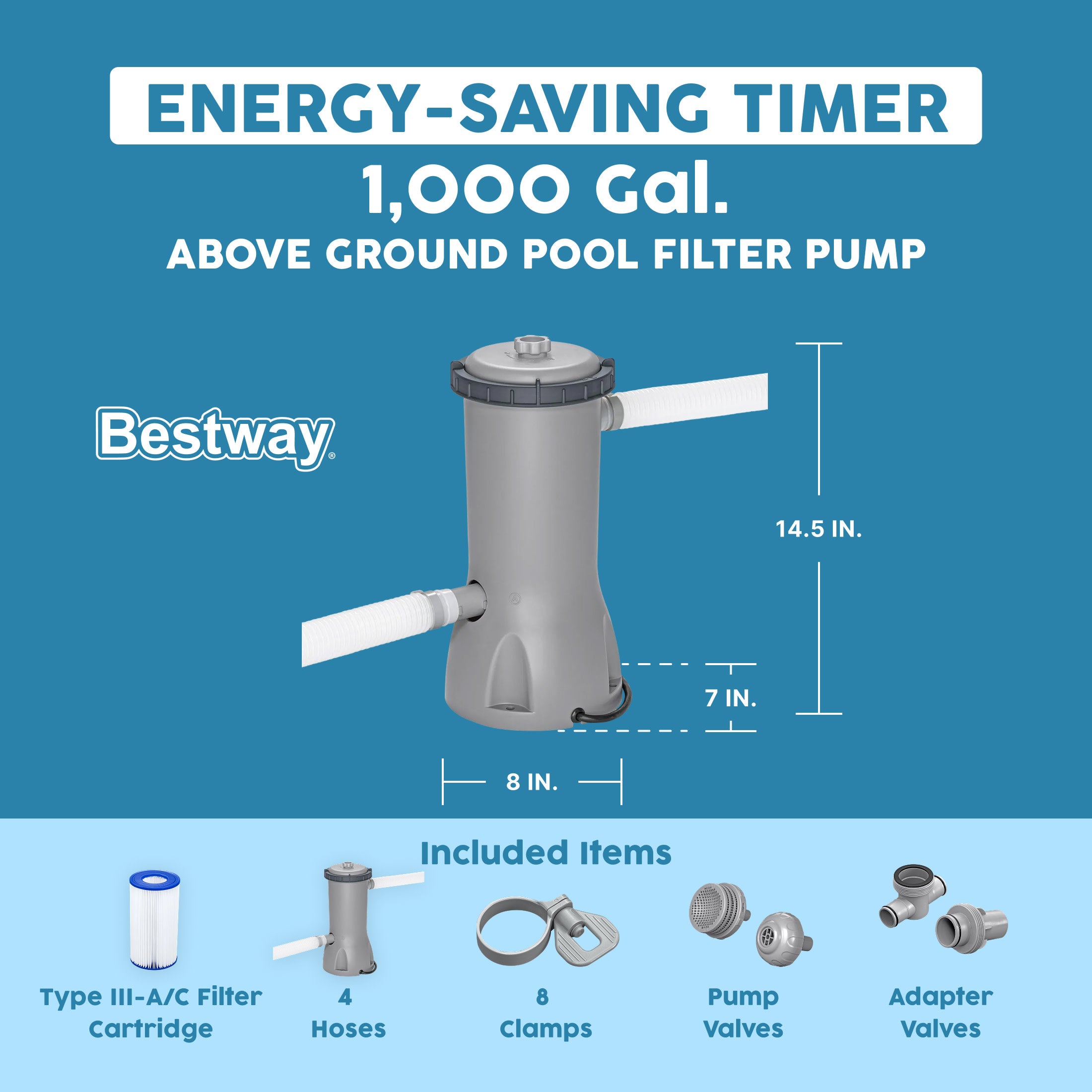 Bestway Flowclear 1,000GAL/Hour Above Ground Swimming Pool Filter Pump(Open Box) - VMInnovations