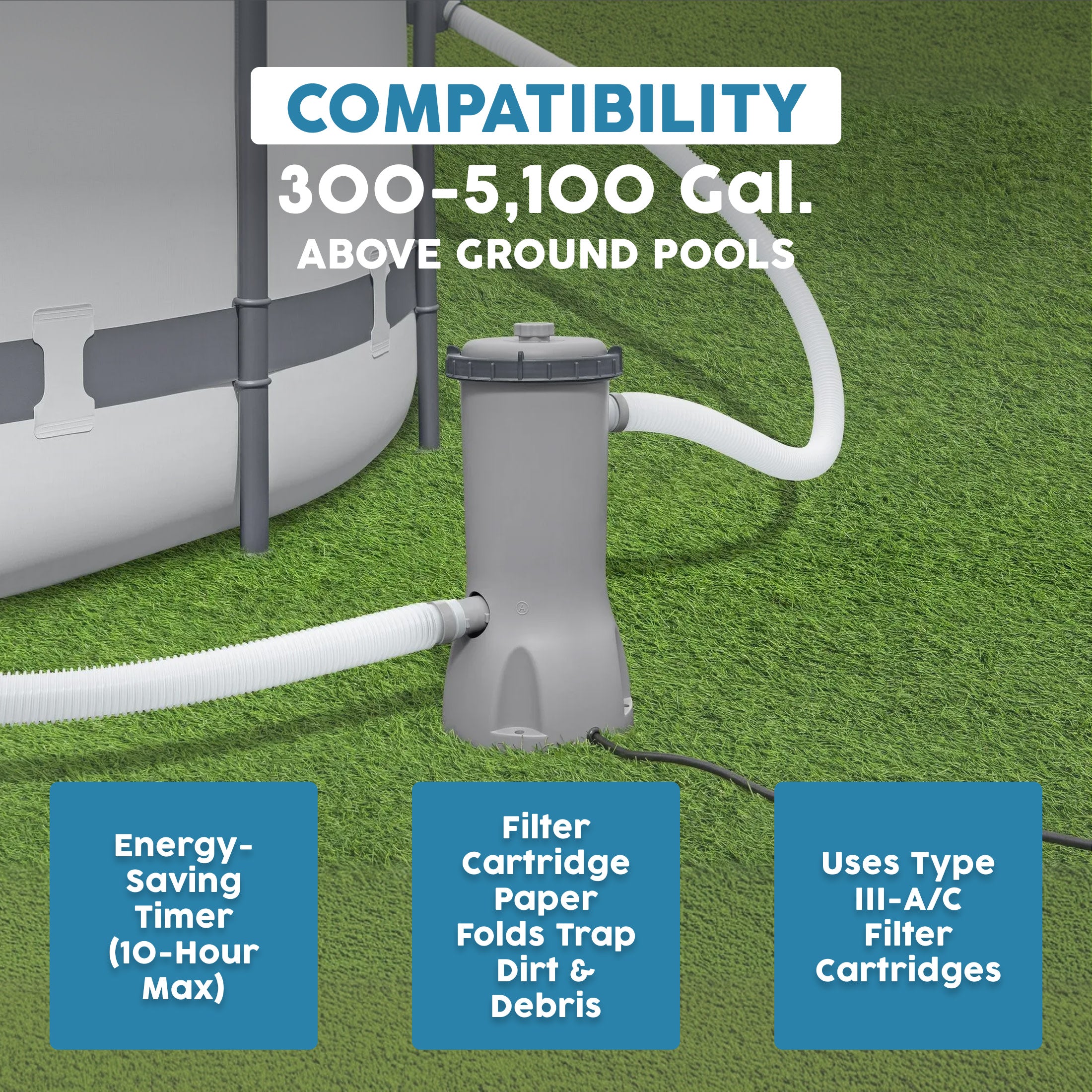Bestway Flowclear 1,000GAL/Hour Above Ground Swimming Pool Filter Pump(Open Box) - VMInnovations