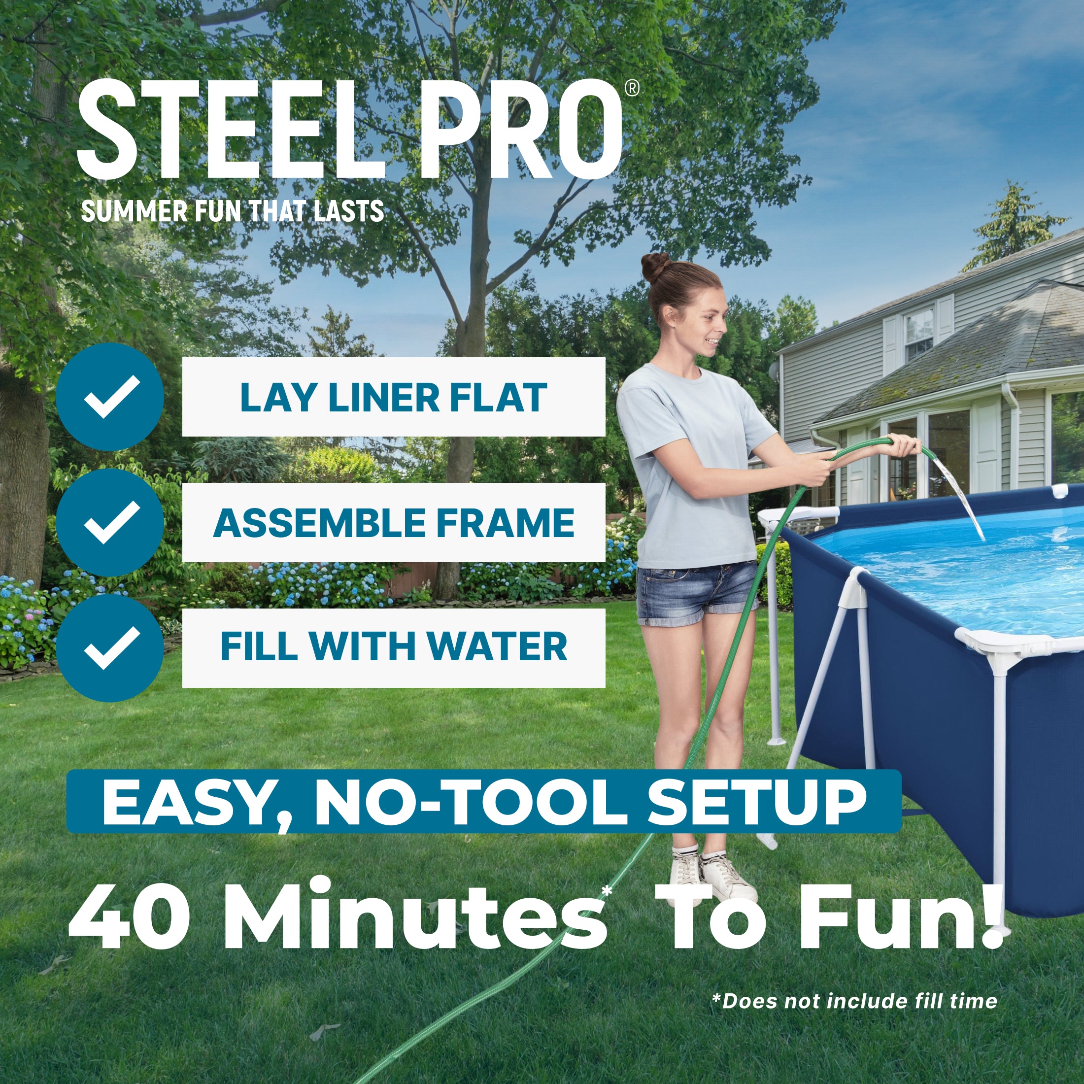 Bestway 13 Foot x 32 Inch Rectangular Above Ground Swimming Pool, Blue(Open Box)