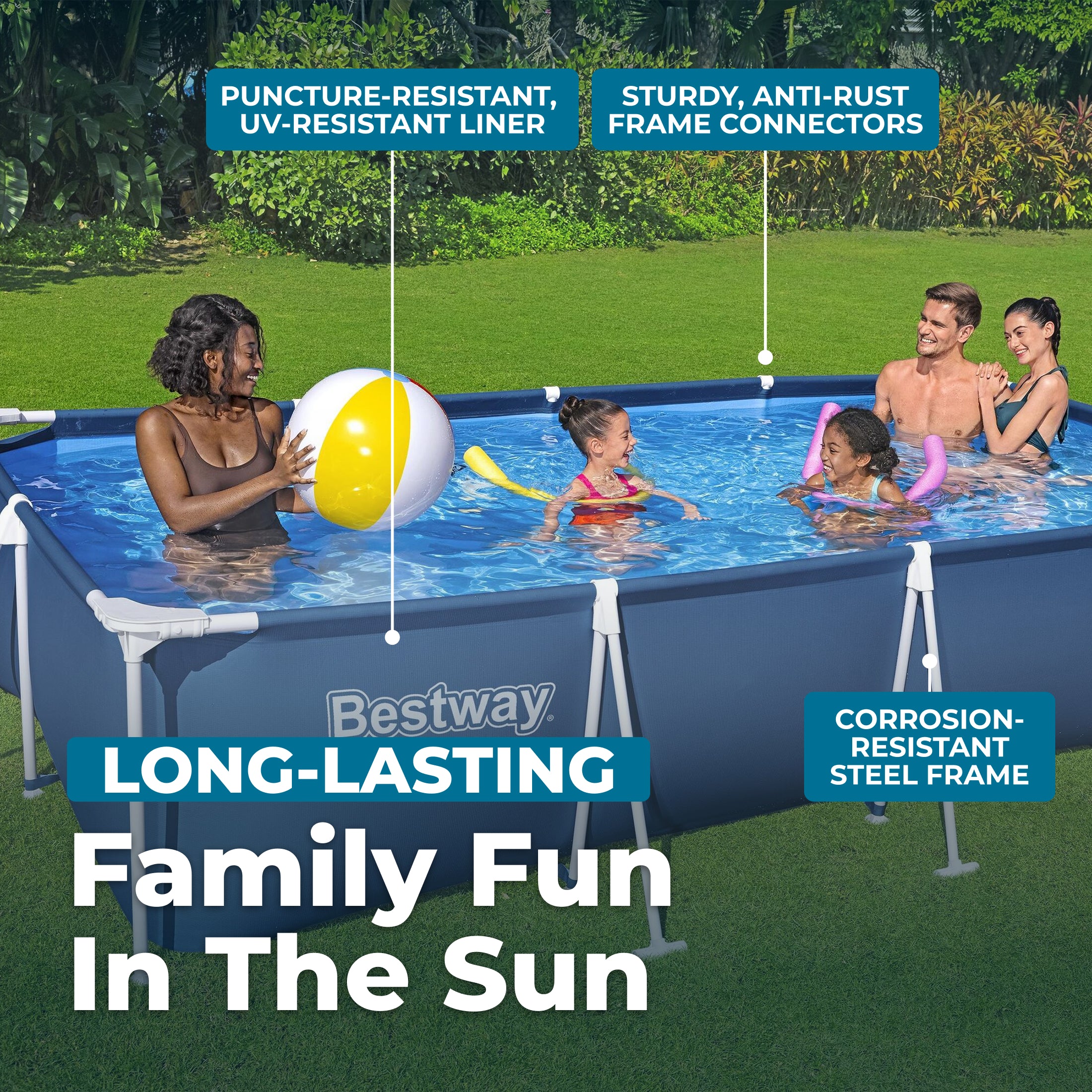 Bestway 13 Foot x 32 Inch Rectangular Above Ground Swimming Pool, Blue(Open Box)