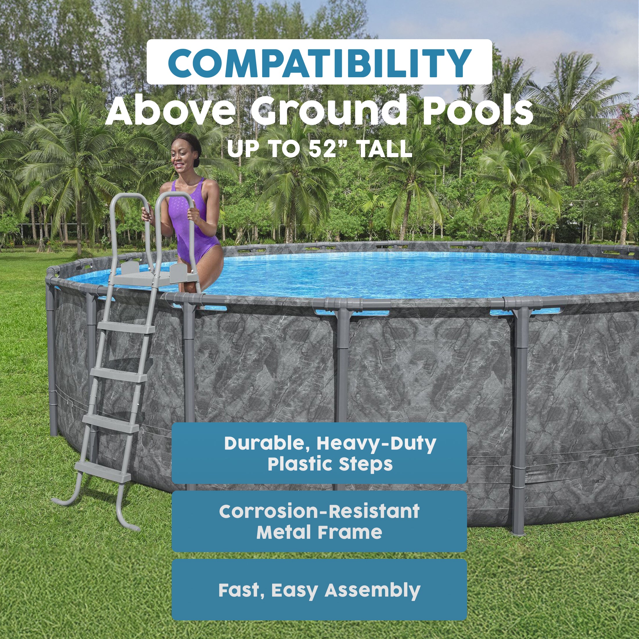 Bestway 52" Heavy Duty Metal A Frame Above Ground Pool Ladder (Open Box)