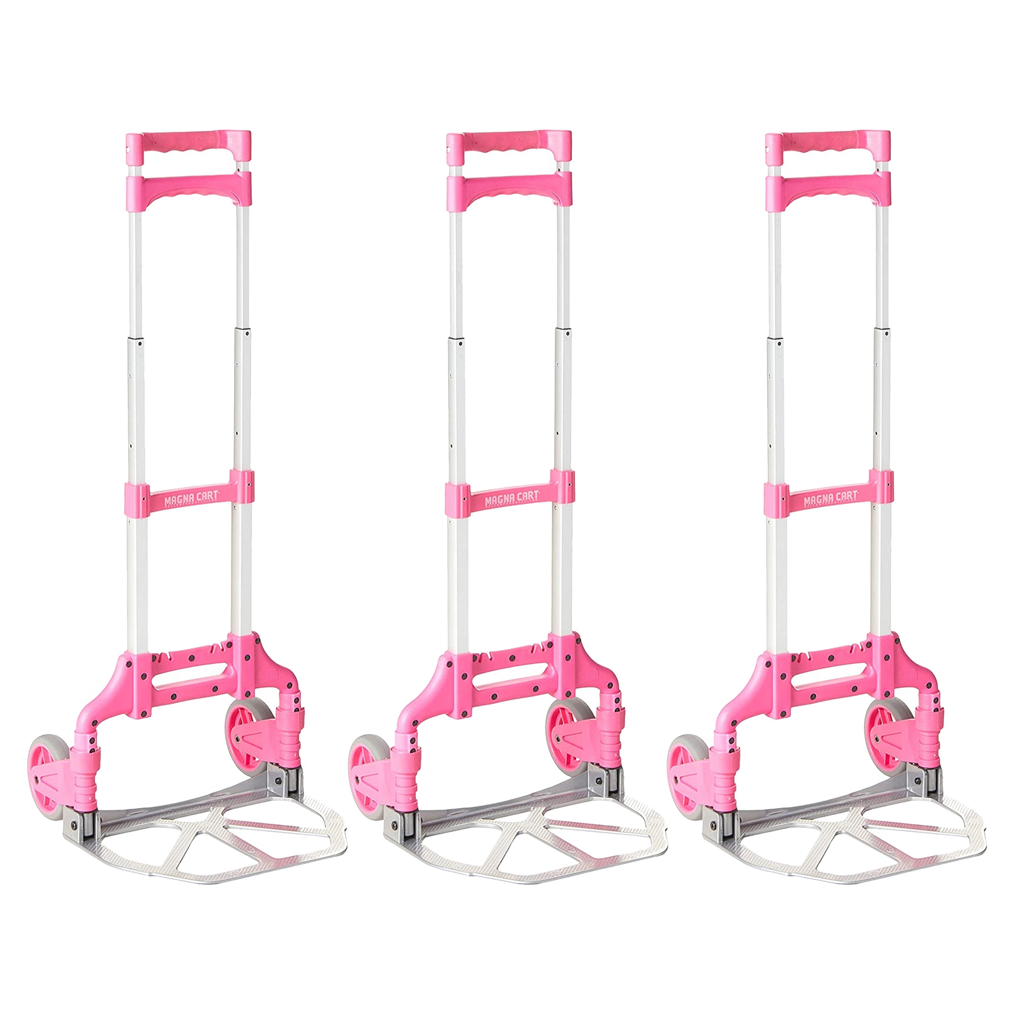 Magna Cart Personal 150 lb. Capacity Folding Aluminum Hand Truck, Pink (3 Pack) - VMInnovations